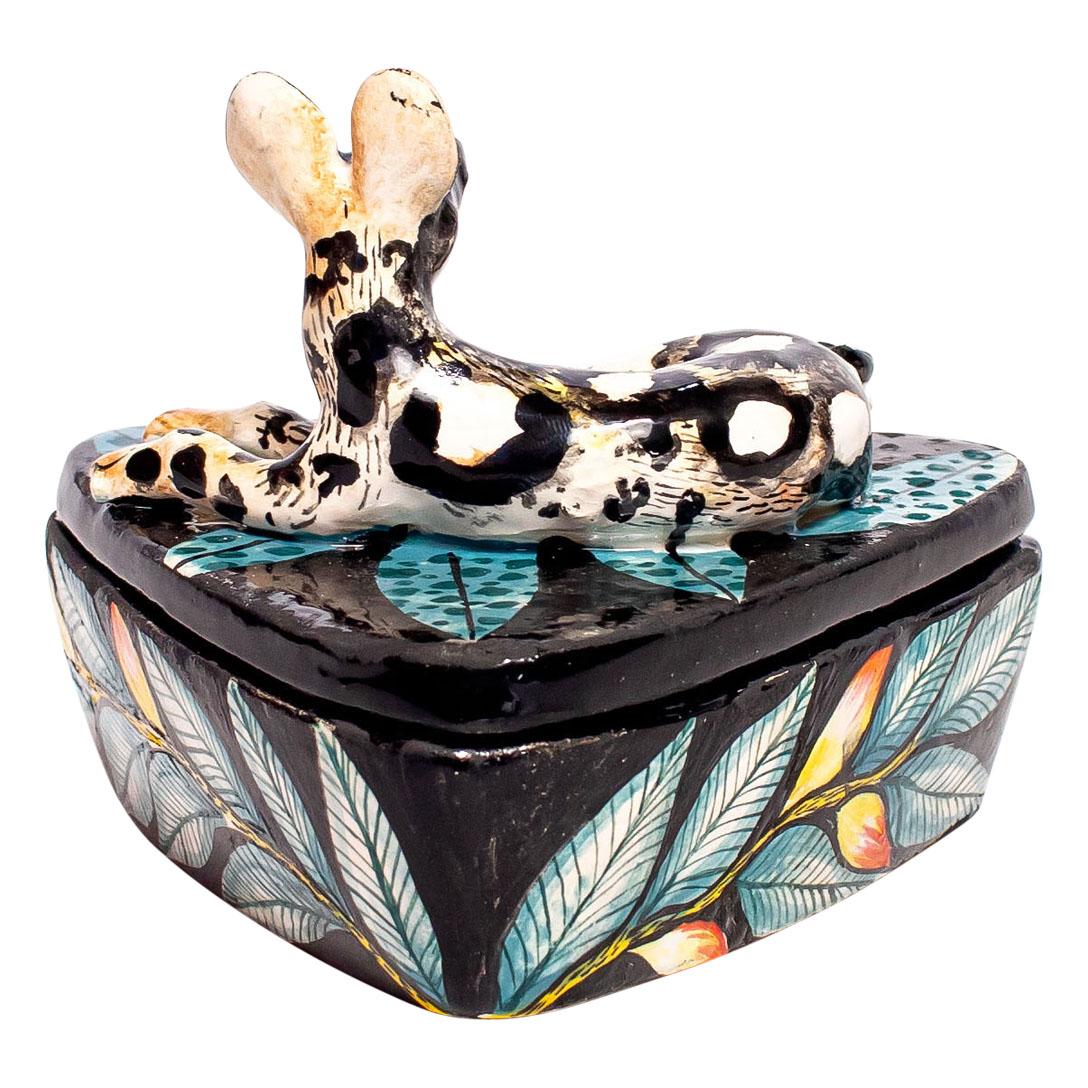 Ceramic Wild Dog Jewelry Box  , hand made in South Africa In Excellent Condition In North Miami, FL