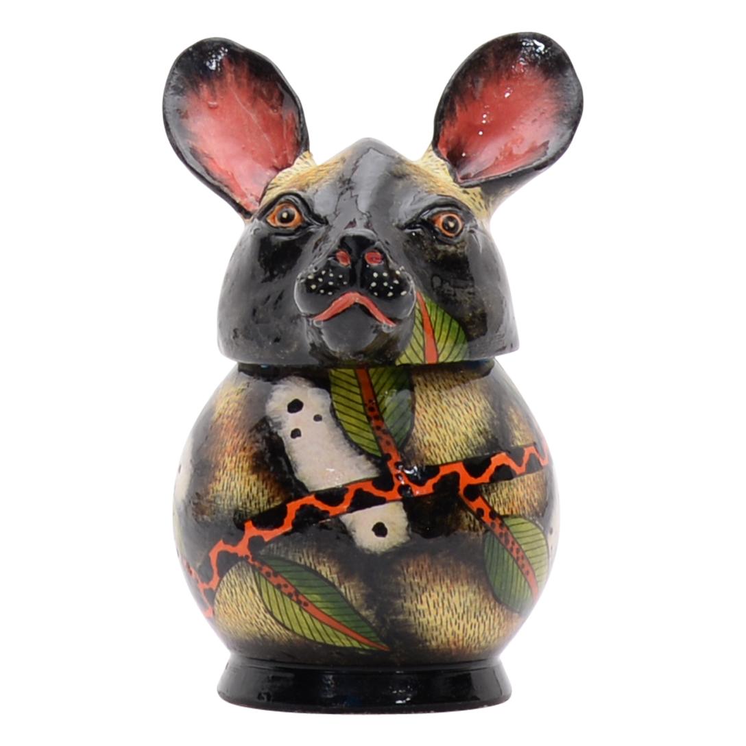 Ceramic Wild Dog Jewelry Box  , hand made in South Africa In Excellent Condition For Sale In North Miami, FL