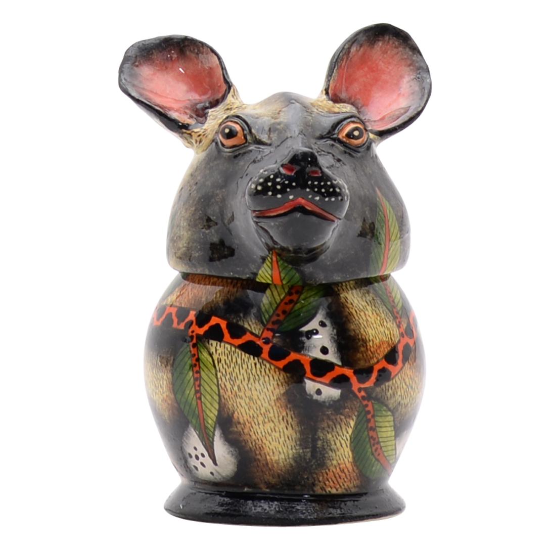 Ceramic Wild Dog Jewelry Box  , hand made in South Africa In Excellent Condition For Sale In North Miami, FL