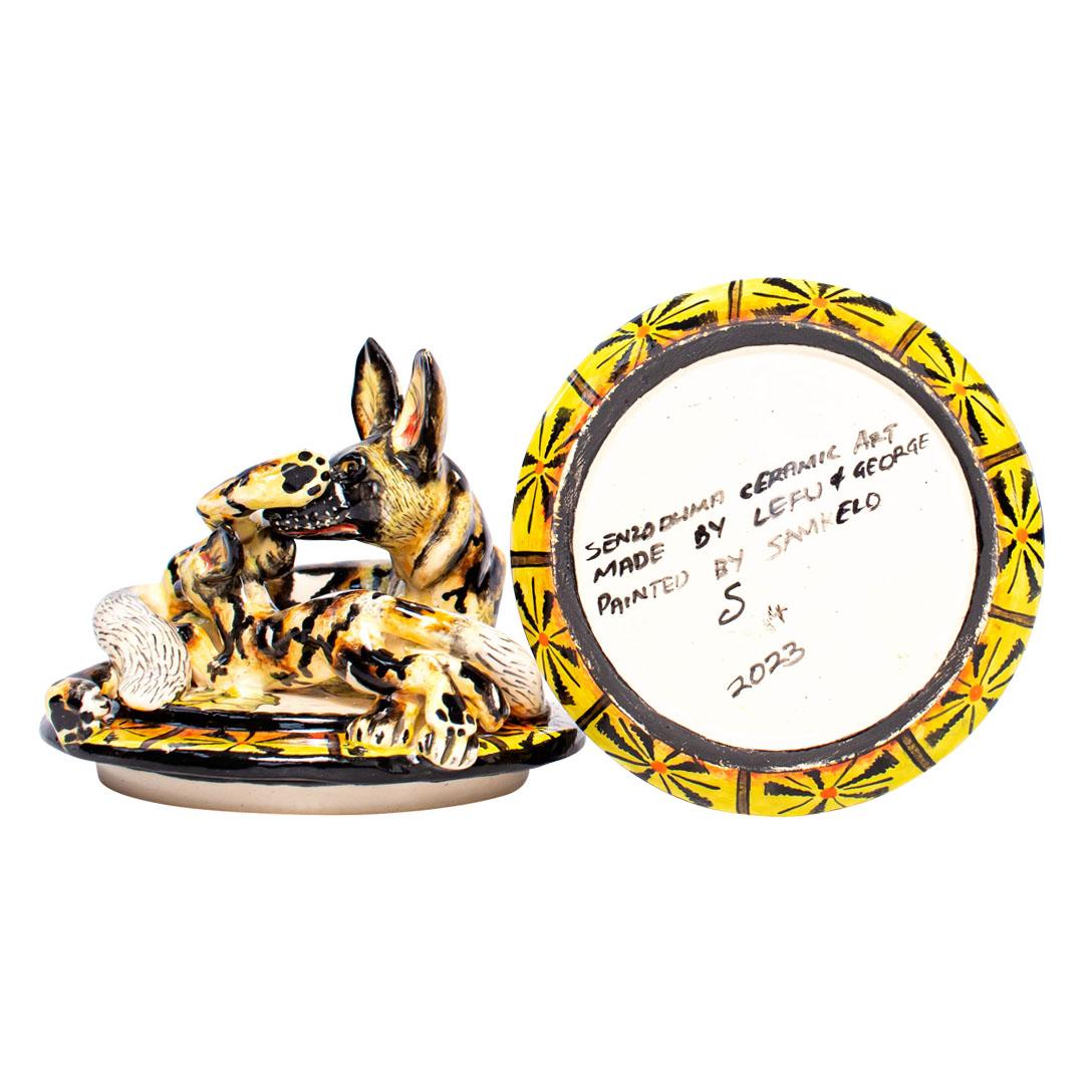 Contemporary Ceramic  Wild Dog Jewelry  Box  , hand made in South Africa