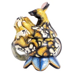 Ceramic  Wild Dog Jewelry  Box  , hand made in South Africa