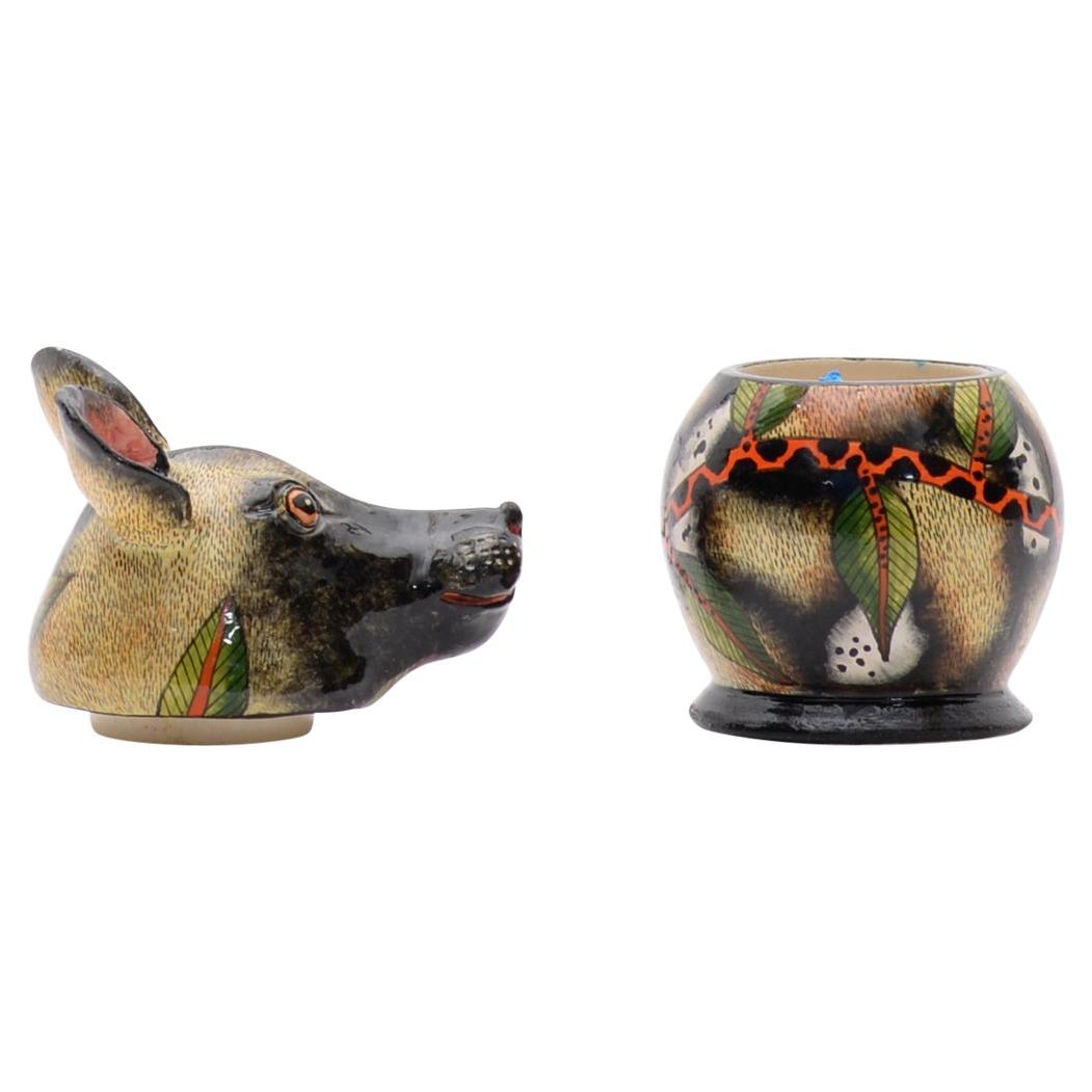 Ceramic Wild Dog Jewelry Box  , hand made in South Africa