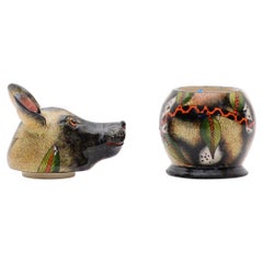 Scatola portagioie in ceramica con cane selvatico  , realizzato a mano in Sudafrica