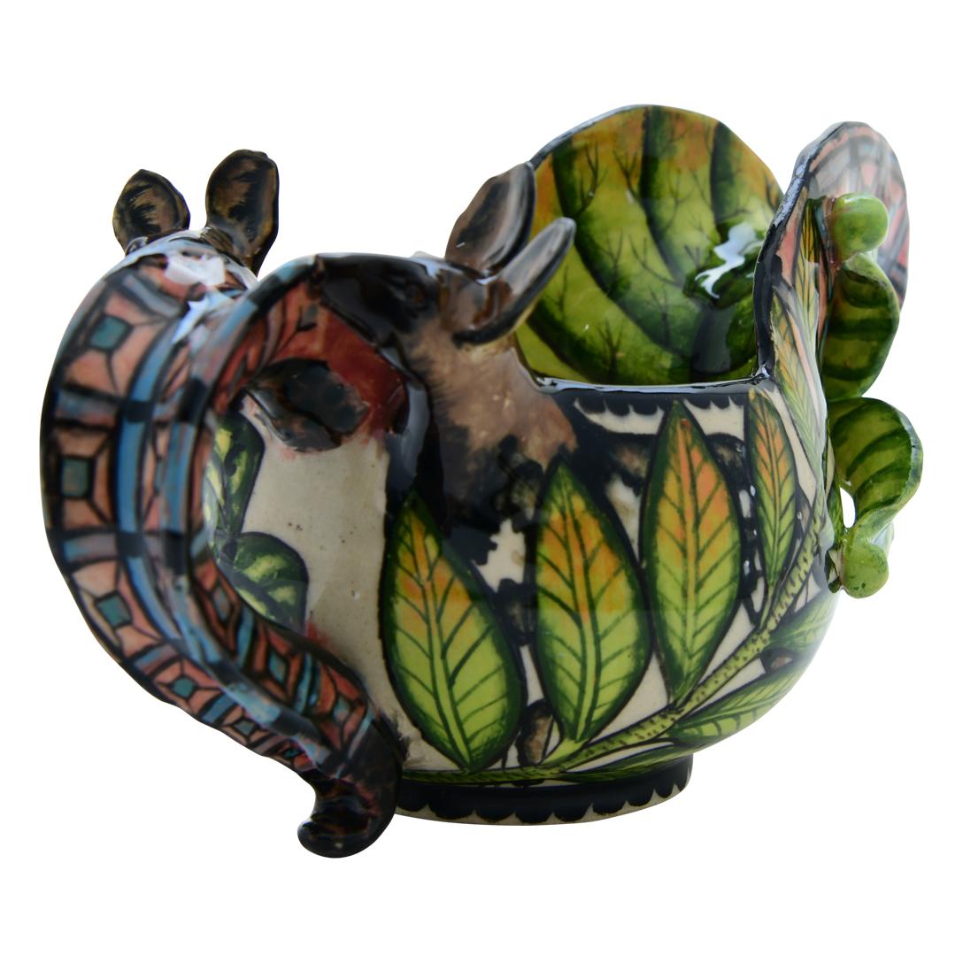 Ceramic Wild Dog Jug , hand made in South Africa In Excellent Condition For Sale In North Miami, FL