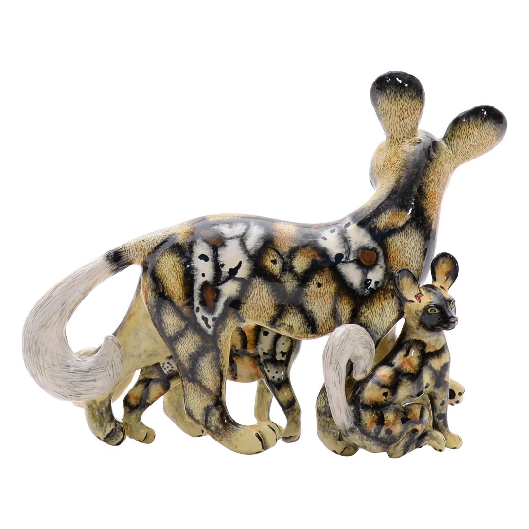 Modern Ceramic Wild Dogs Sculpture  , hand made in South Africa