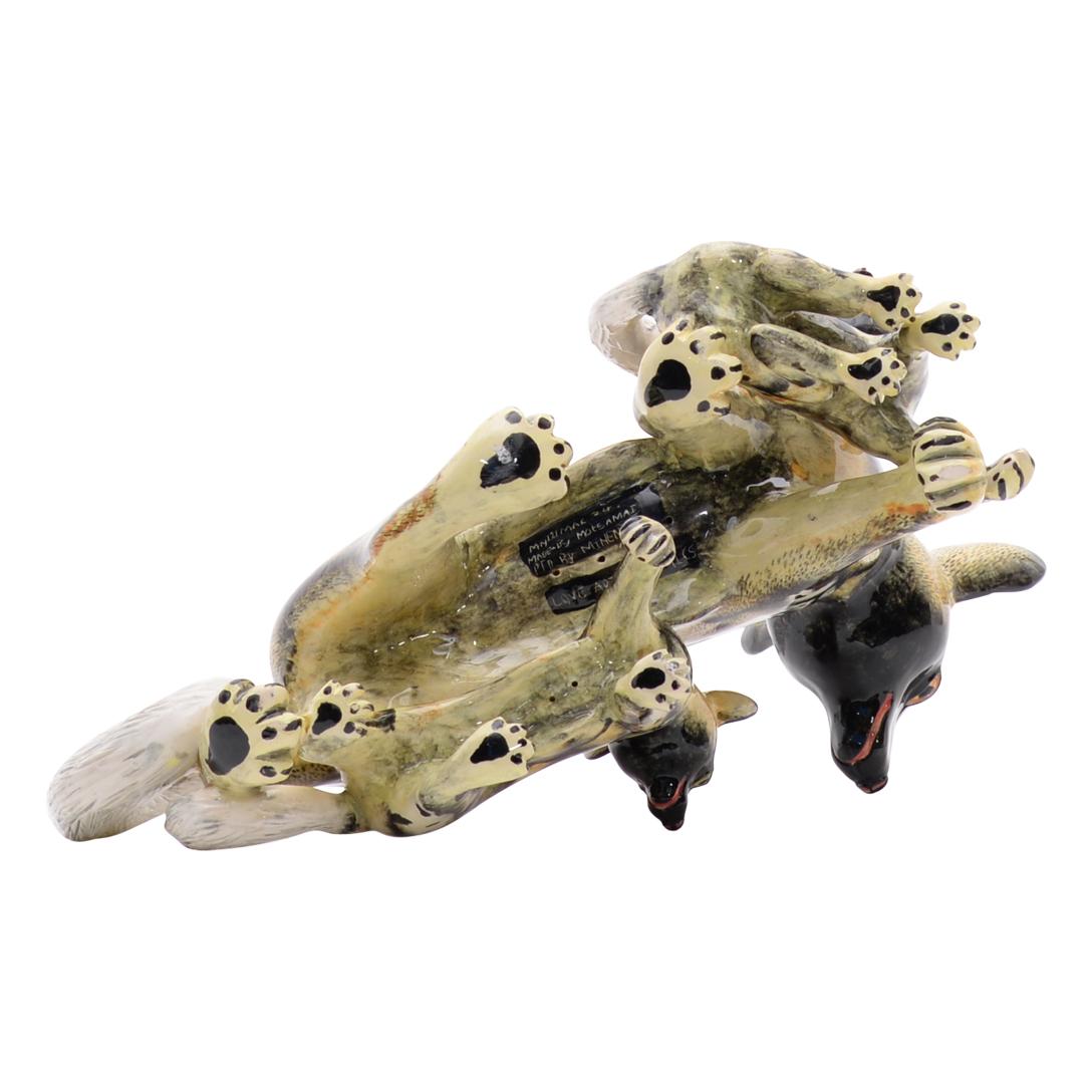 South African Ceramic Wild Dogs Sculpture  , hand made in South Africa