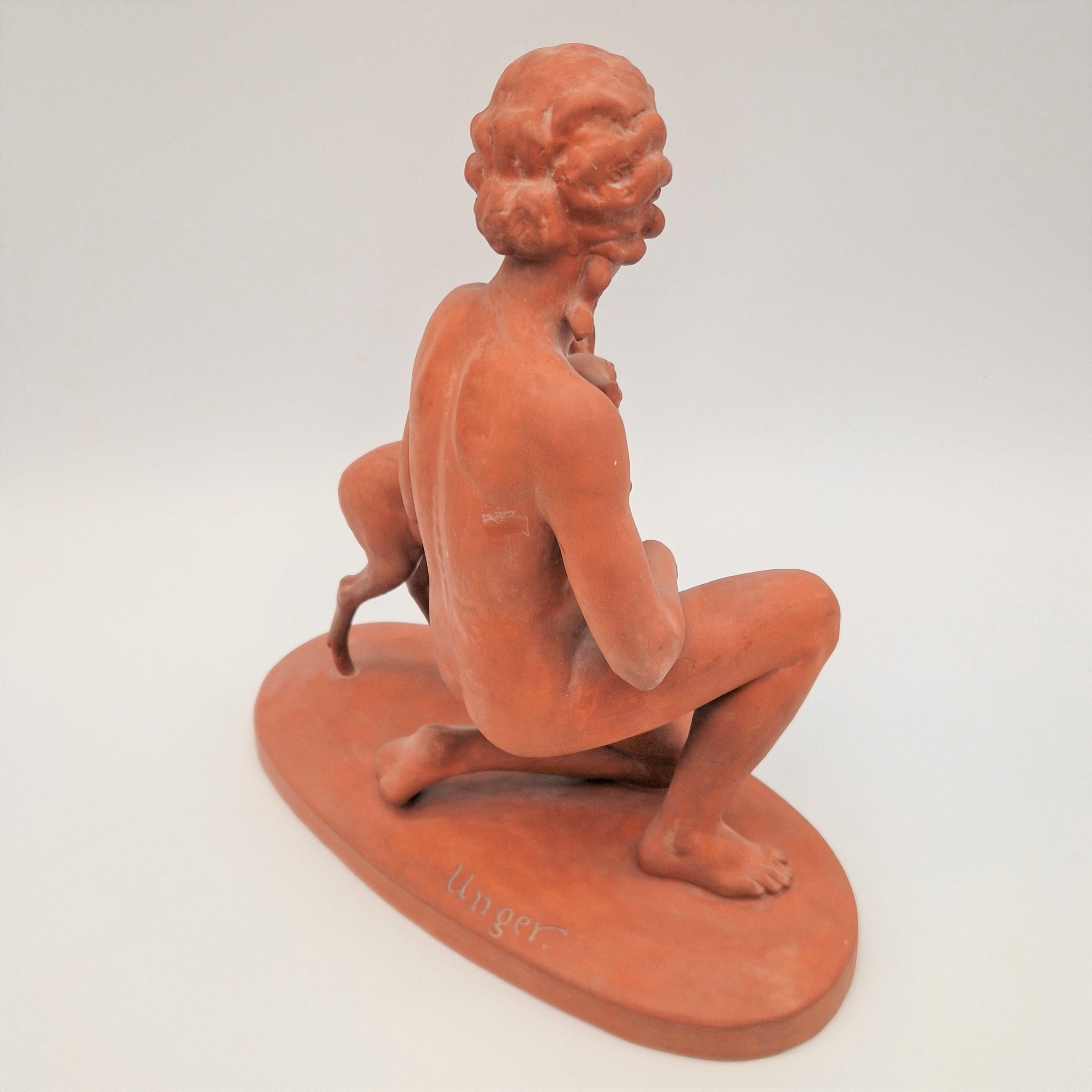 Hand-Crafted Ceramic Woman with Deer by R. Unger for Göbel. 1941 For Sale