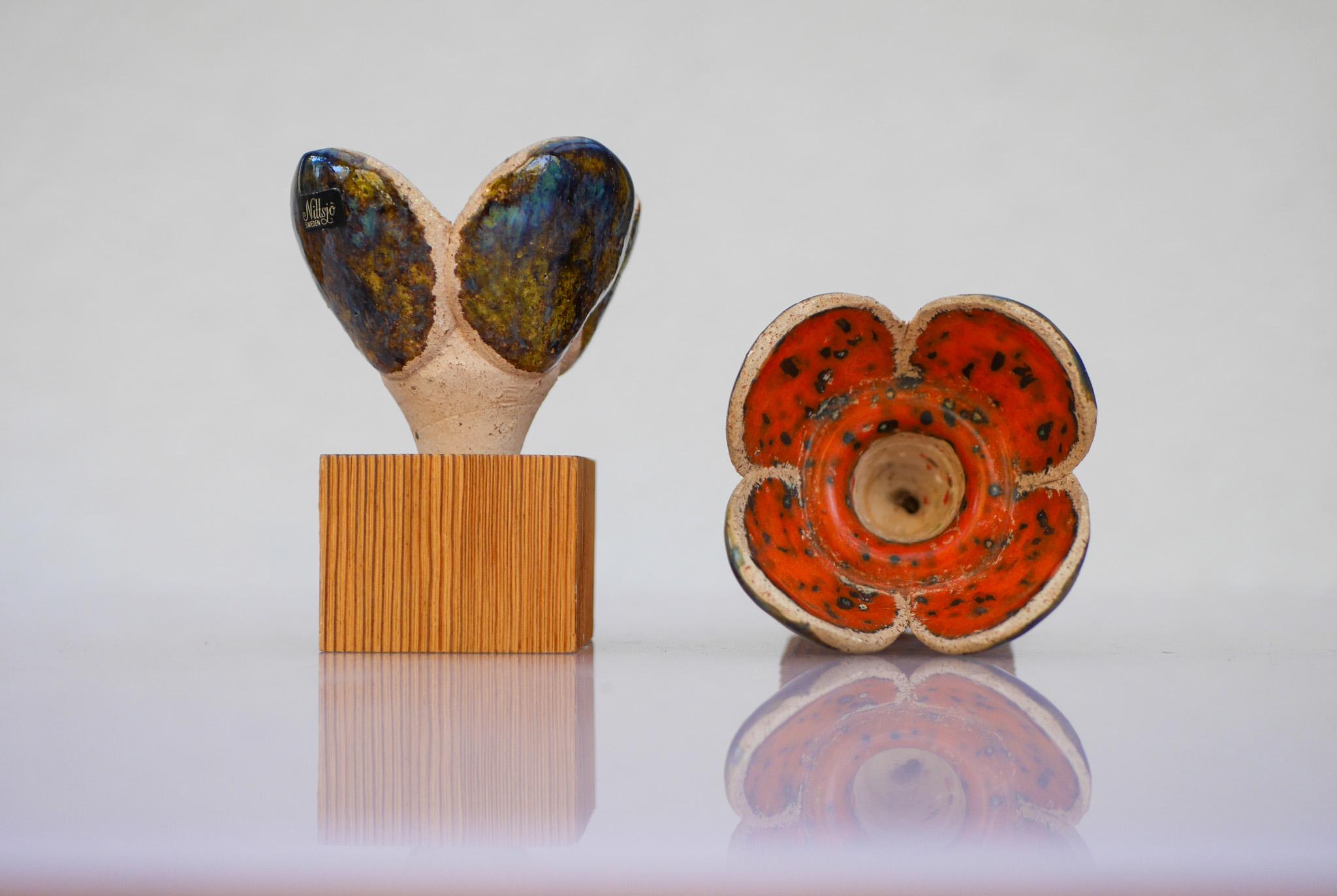 Ceramic & Wood Candlestick holders by Nittsjö, Sweden For Sale 2