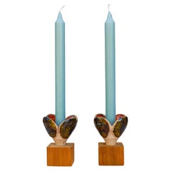 Ceramic & Wood Candlestick holders by Nittsjö, Sweden