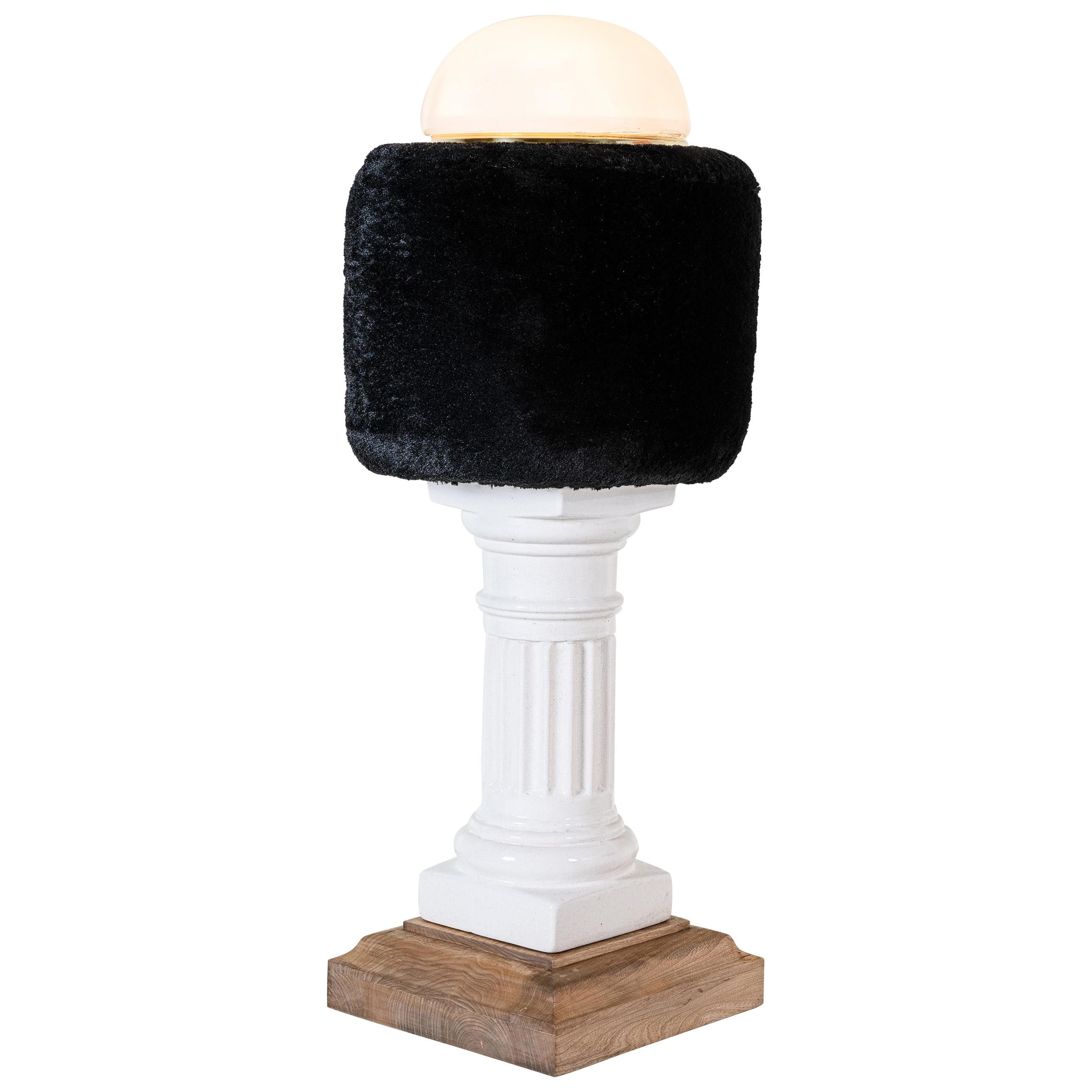 Ceramic, Wood, Glass and Imitation Fur Floor Lamp by Daniel Basso, 2020