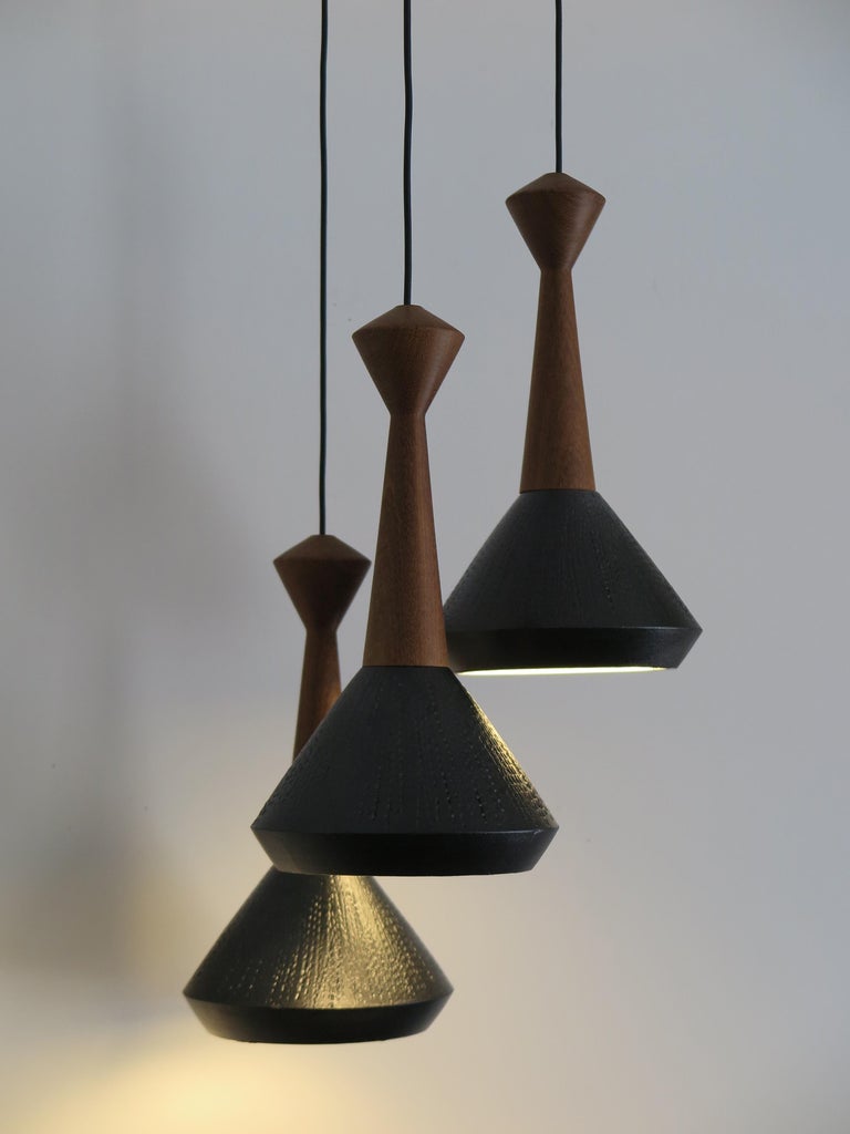 Italian Ceramic Wood Pendant Lamps Set of Contemporary Modern Design, Capperidicasa For Sale