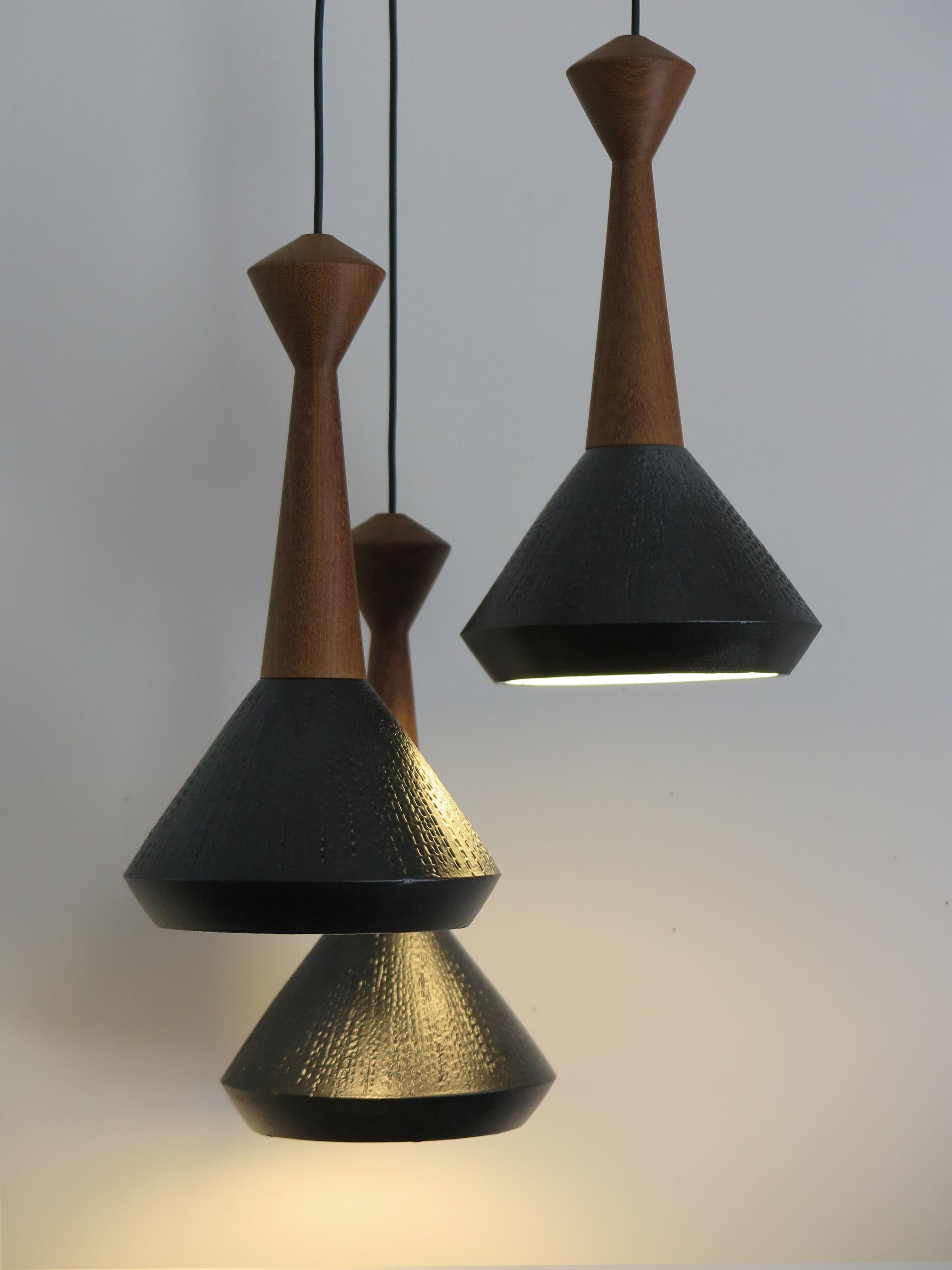 Italian Ceramic Wood Pendant Lamps Set of Contemporary Modern Design, Capperidicasa For Sale