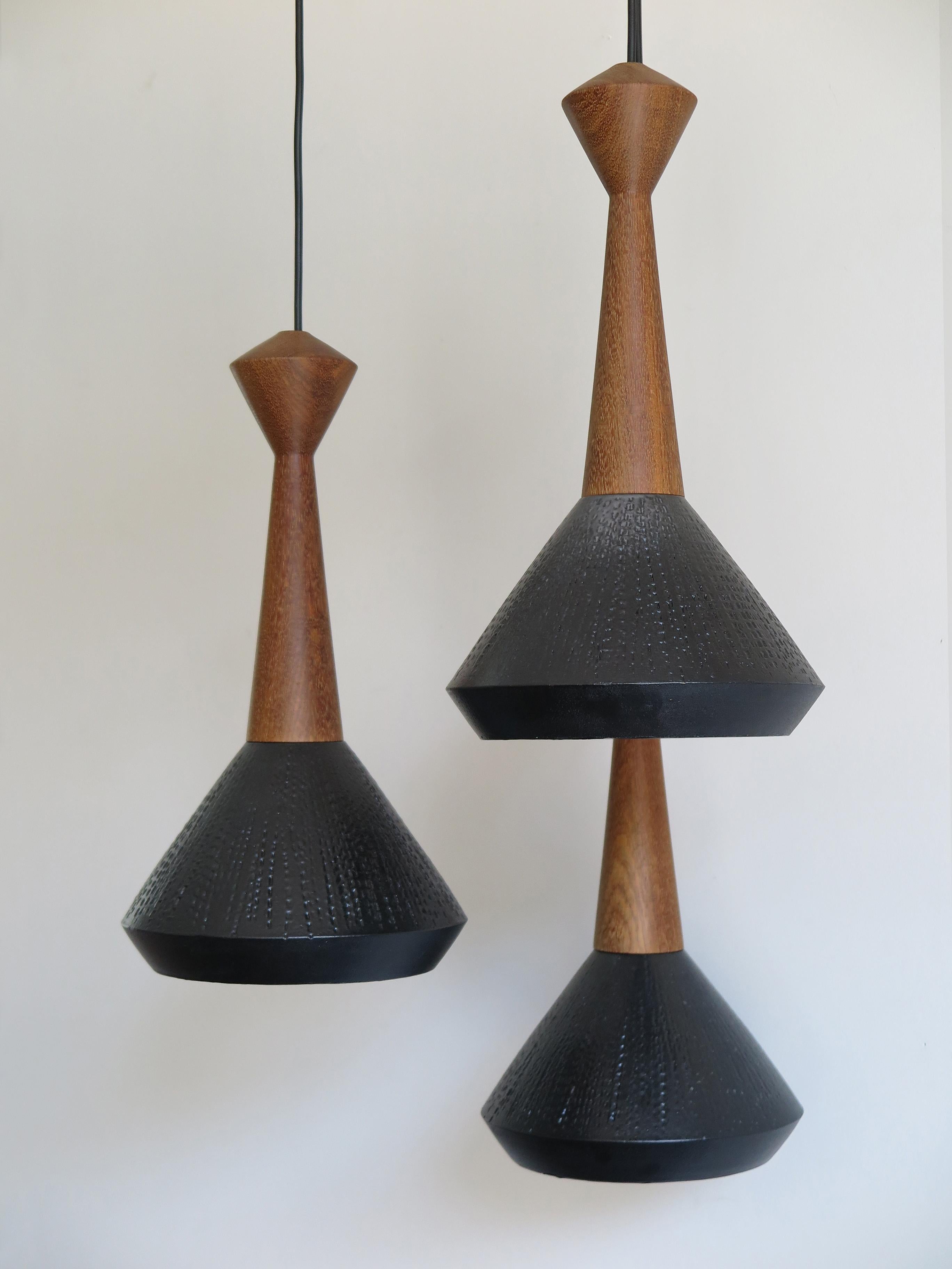 Hand-Painted Ceramic Wood Pendant Lamps Set of Contemporary Modern Design, Capperidicasa For Sale