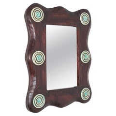 Ceramic Wood Wall Mirror, Mid-Century, France