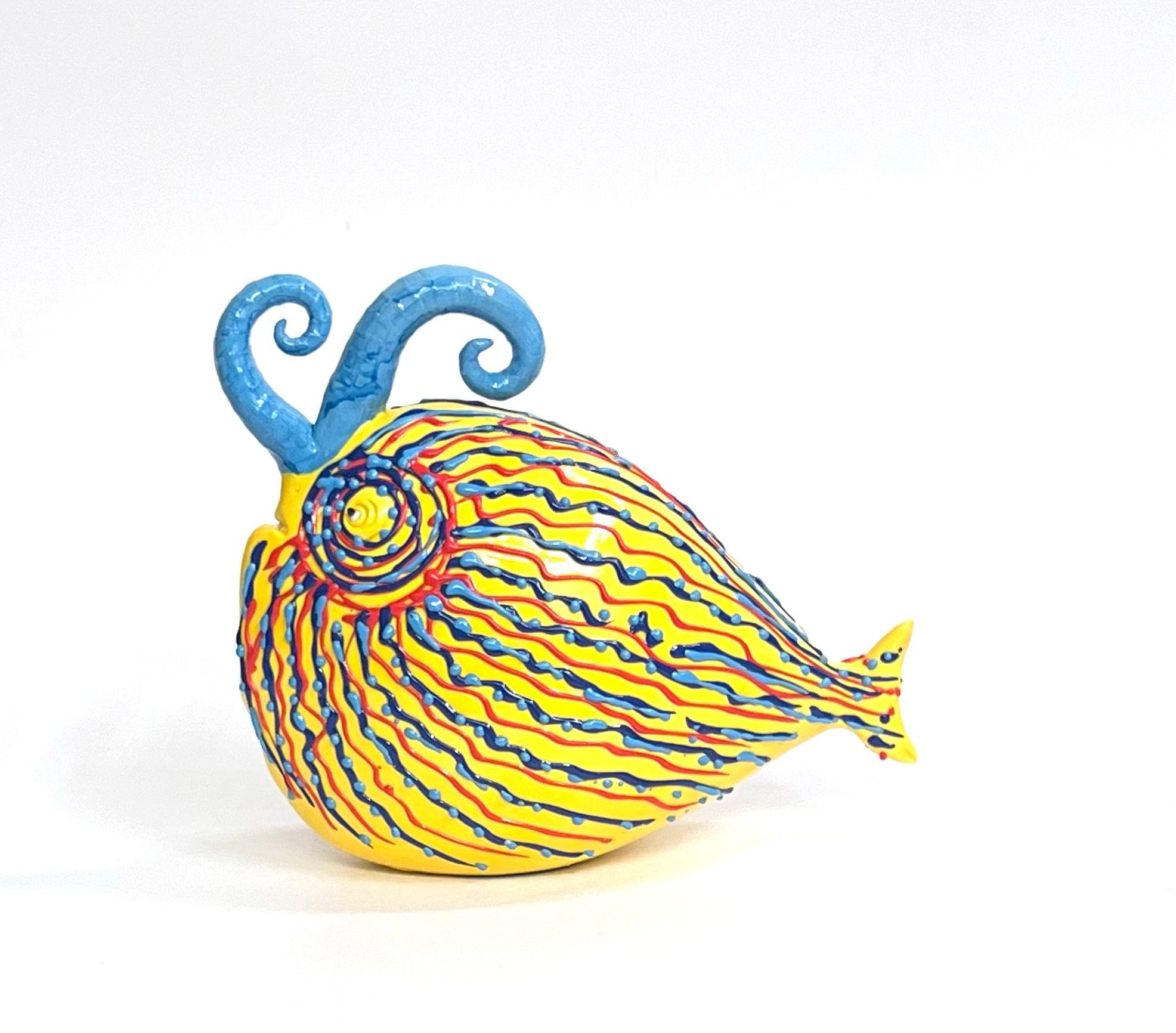 Hand-Crafted Ceramic Yellow Fish Handmade in Italy, Choose Your Style! New Creation 2023 For Sale