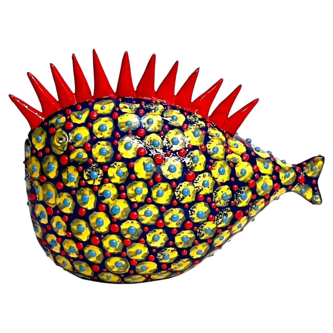 Gelber Keramik-Fisch, handgefertigt in Italien, wählen Sie Ihren Stil! Neue Schöpfung 2023 im Angebot
