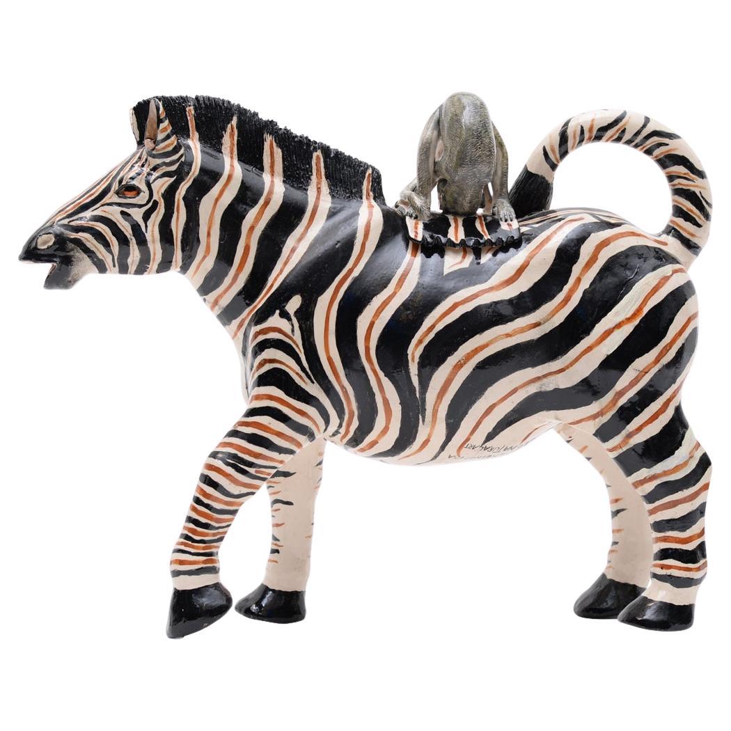 Ceramic Zebra And Monkey Teapot , hand made in South Africa