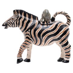 Teiera in ceramica con zebra e scimmia, realizzata a mano in Sudafrica