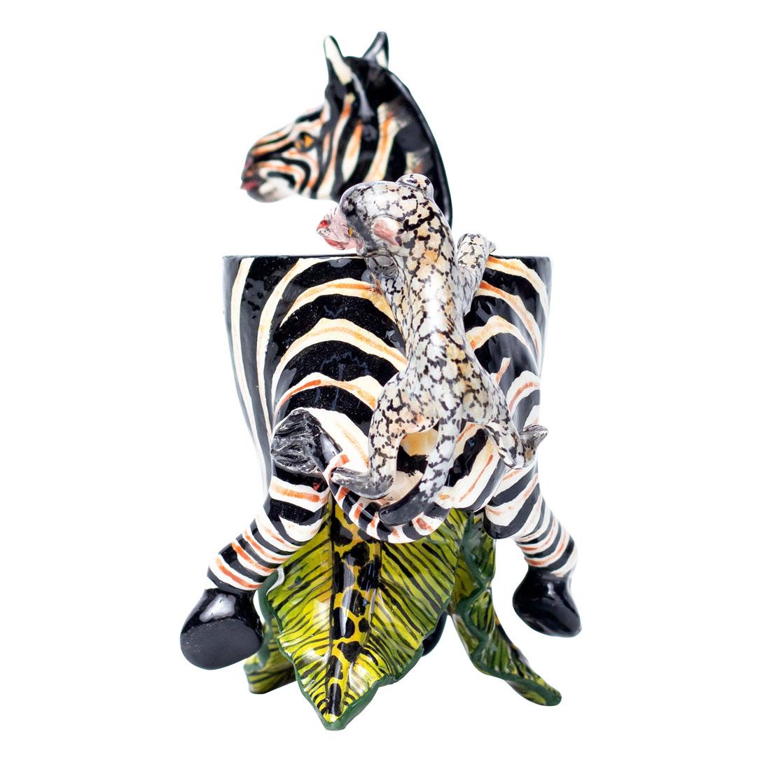 Sud-africain Coquetier Zebra en céramique, fait à la main en Afrique du Sud en vente