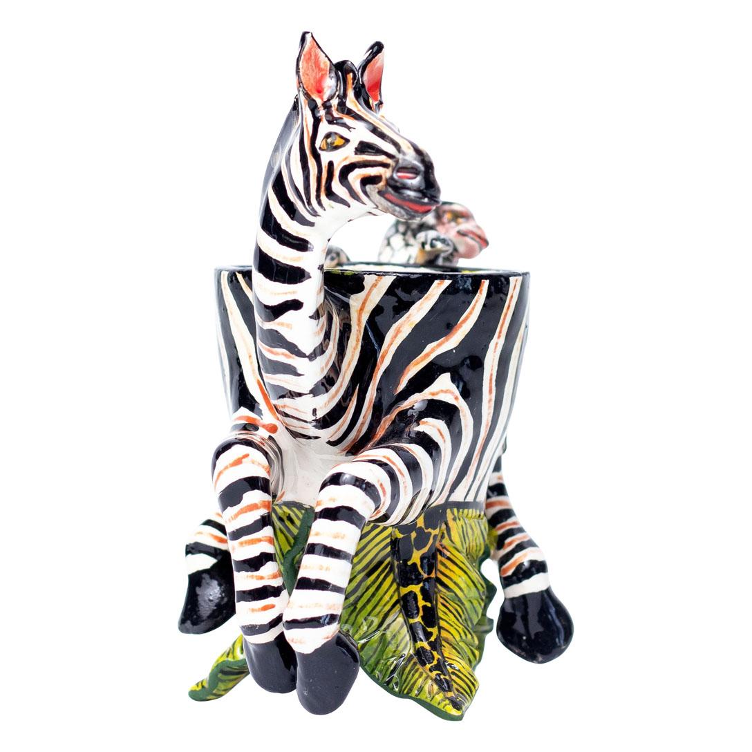 Coquetier Zebra en céramique, fait à la main en Afrique du Sud Excellent état - En vente à North Miami, FL