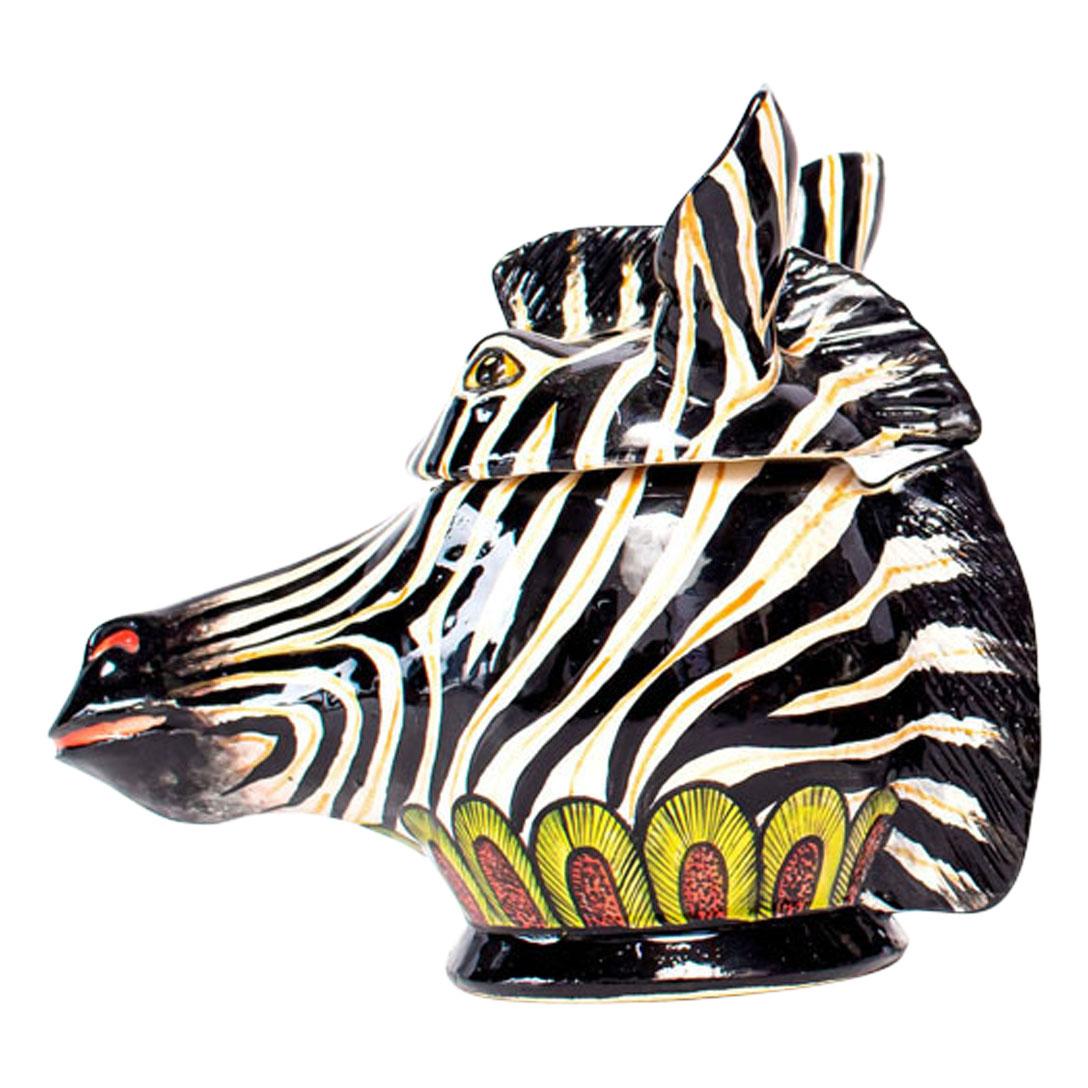 Modern Ceramic Zebra Head Jewelry Box   , hand made in South Africa For Sale