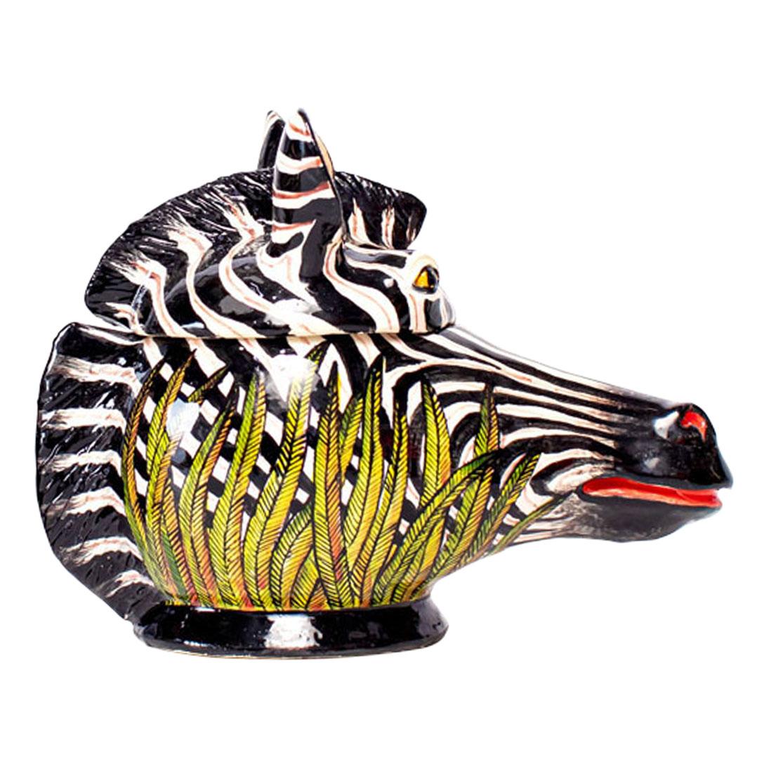 Hand-Painted Ceramic Zebra Head Jewelry Box   , hand made in South Africa