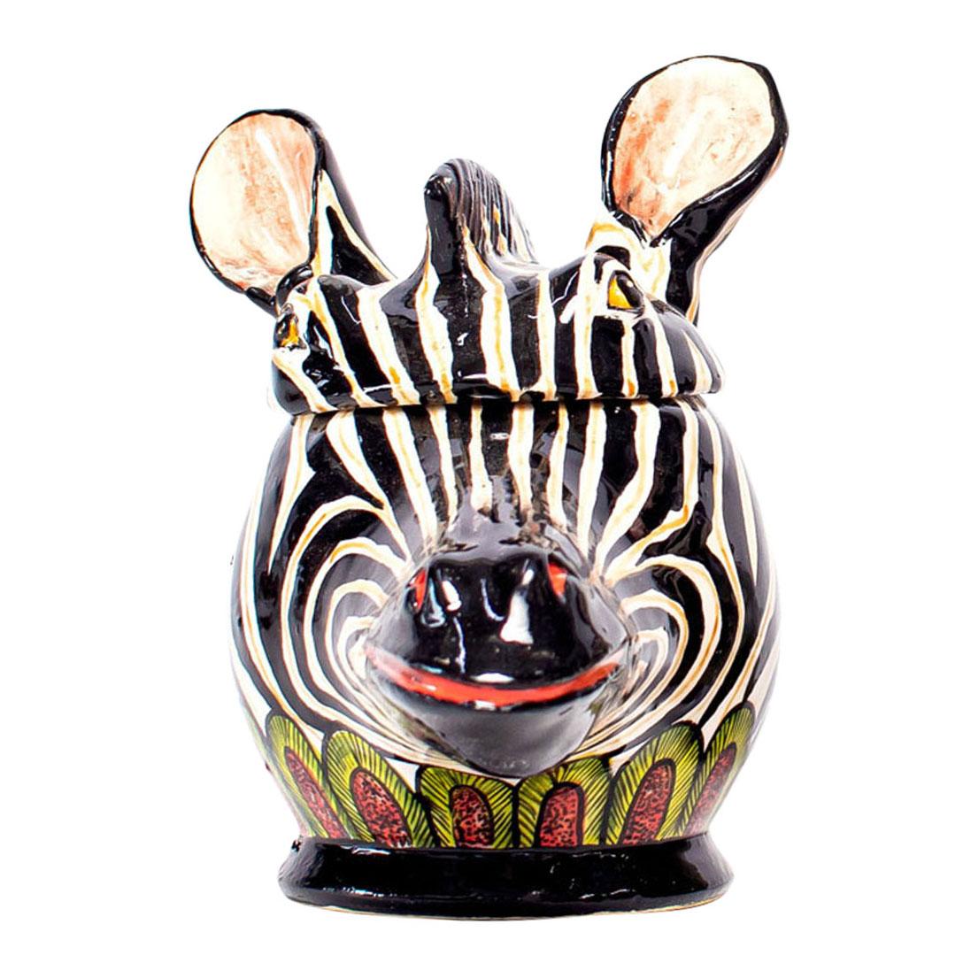 Ceramic Zebra Head Jewelry Box   , hand made in South Africa In Excellent Condition For Sale In North Miami, FL