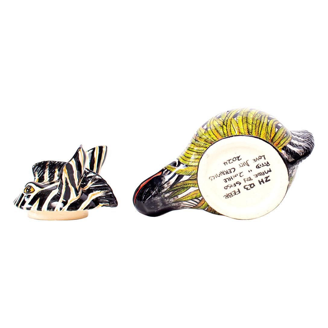 Ceramic Zebra Head Jewelry Box   , hand made in South Africa In Excellent Condition In North Miami, FL