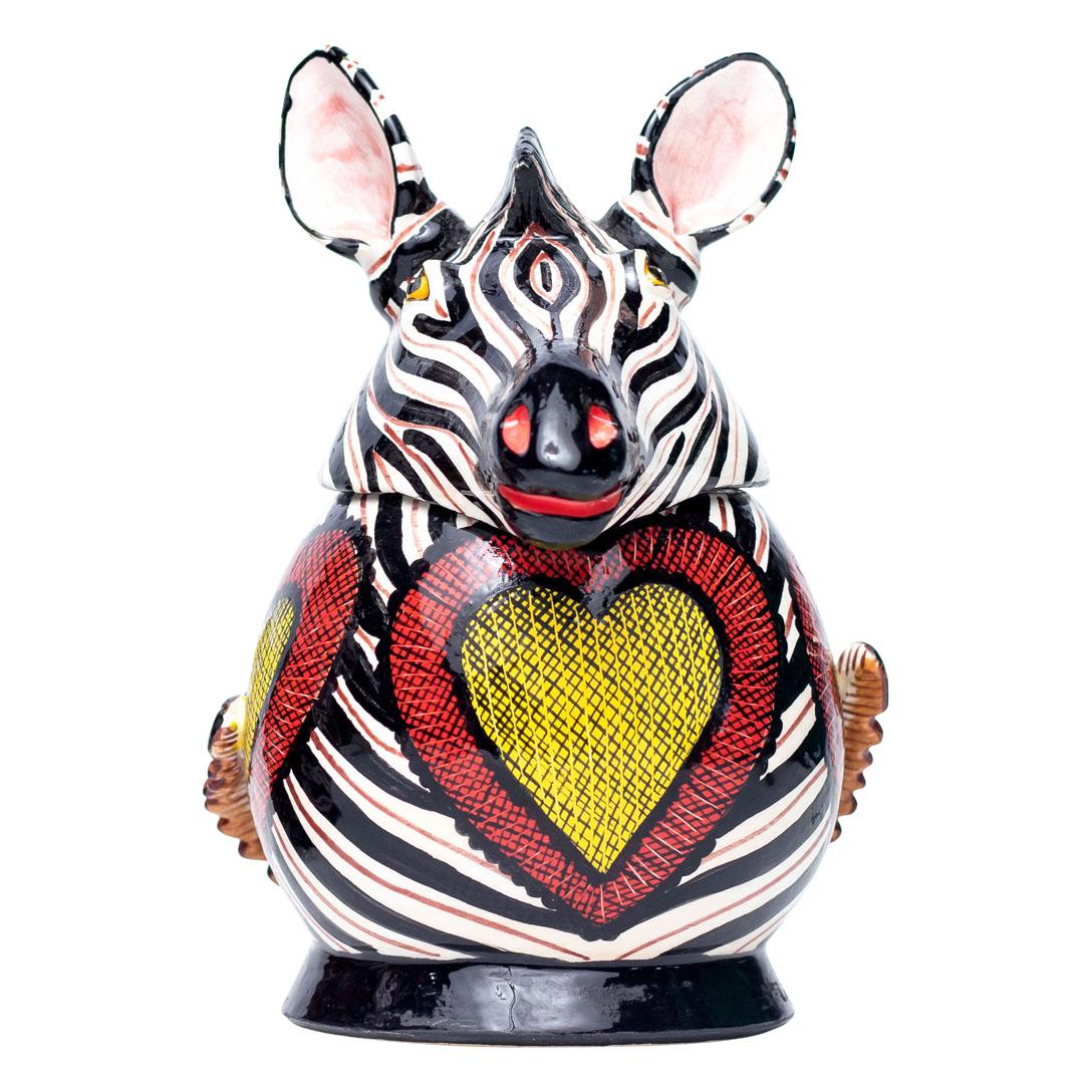 Modern Ceramic Zebra Jewelry Box  , hand made in South Africa For Sale