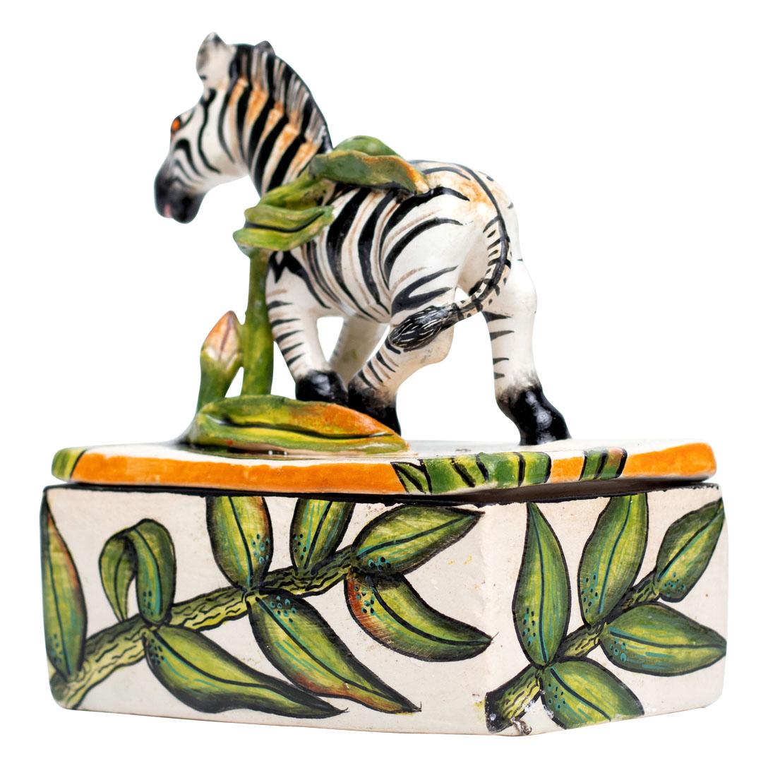 South African Ceramic Zebra Jewelry Box , hand made in South Africa
