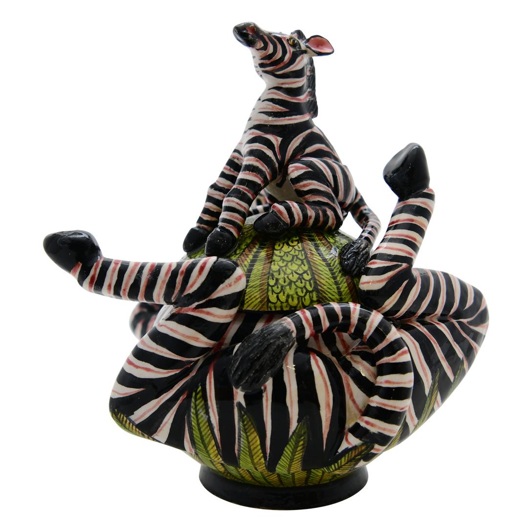 Ceramic  Zebra Jewelry  Box  , hand made in South Africa In Excellent Condition In North Miami, FL