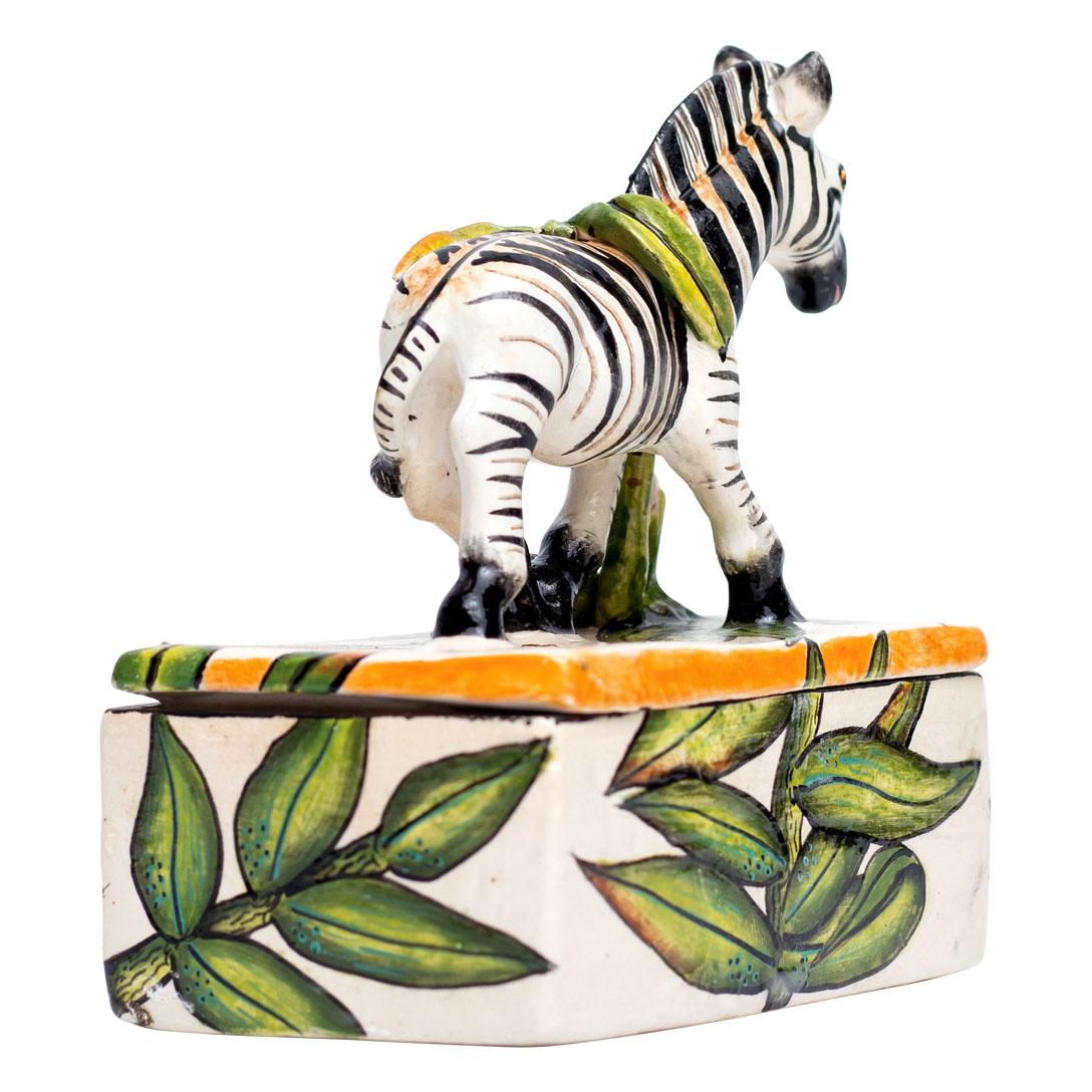 Ceramic Zebra Jewelry Box , hand made in South Africa In Excellent Condition In North Miami, FL