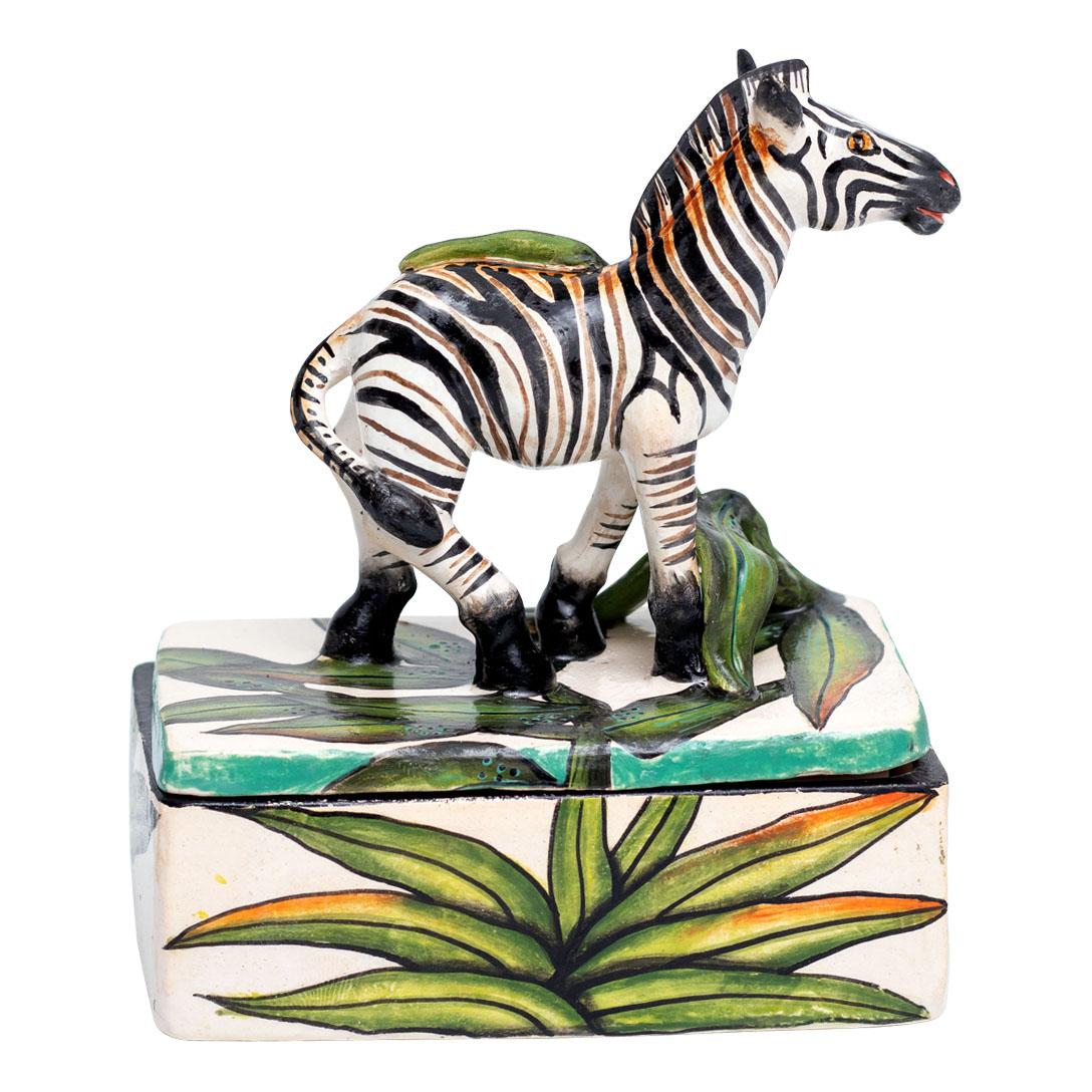 Ceramic Zebra Jewelry Box , hand made in South Africa In Excellent Condition In North Miami, FL