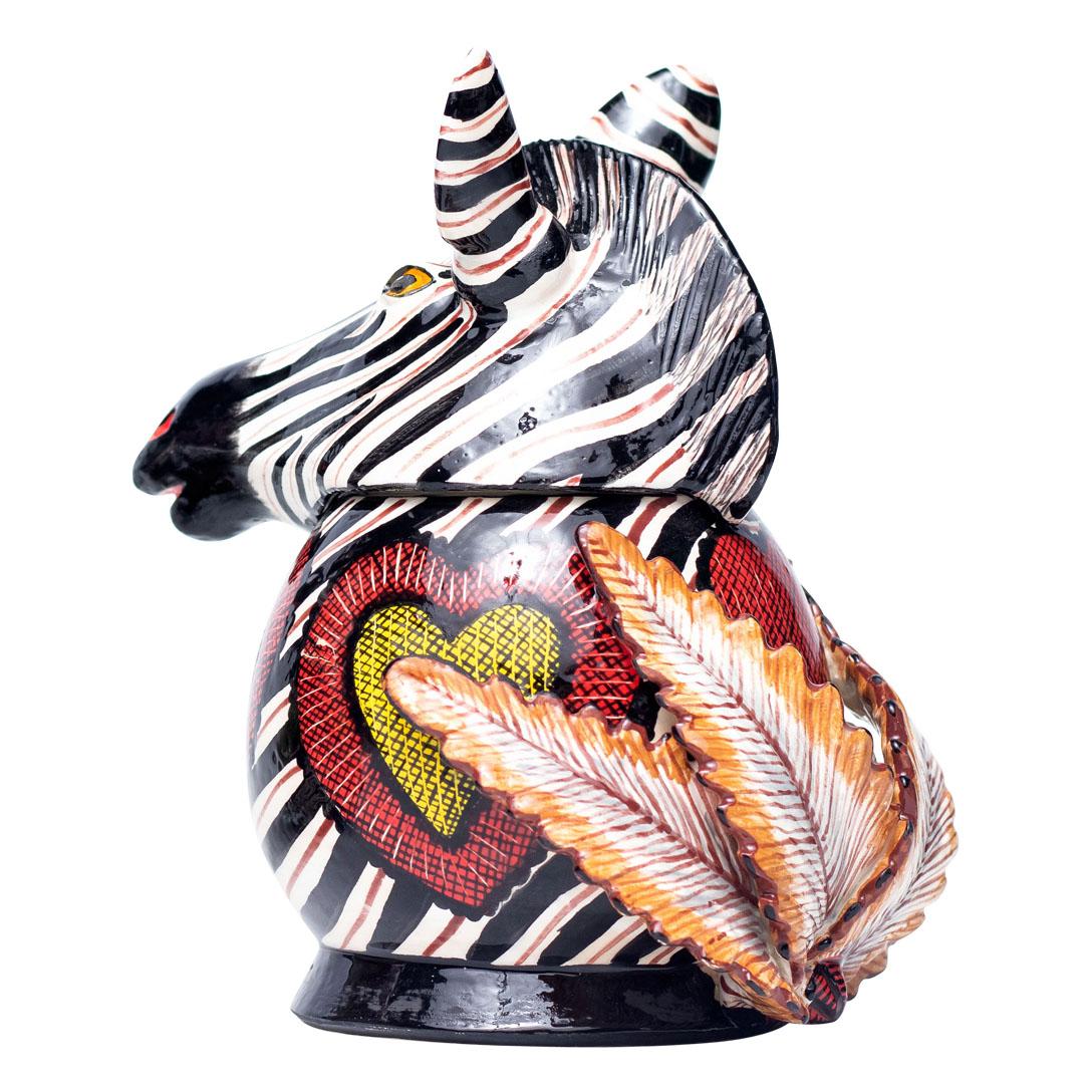 Ceramic Zebra Jewelry Box  , hand made in South Africa In Excellent Condition For Sale In North Miami, FL