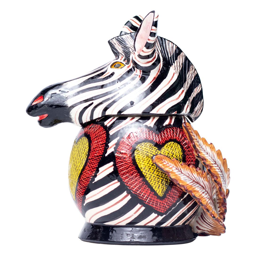 Contemporary Ceramic Zebra Jewelry Box  , hand made in South Africa For Sale