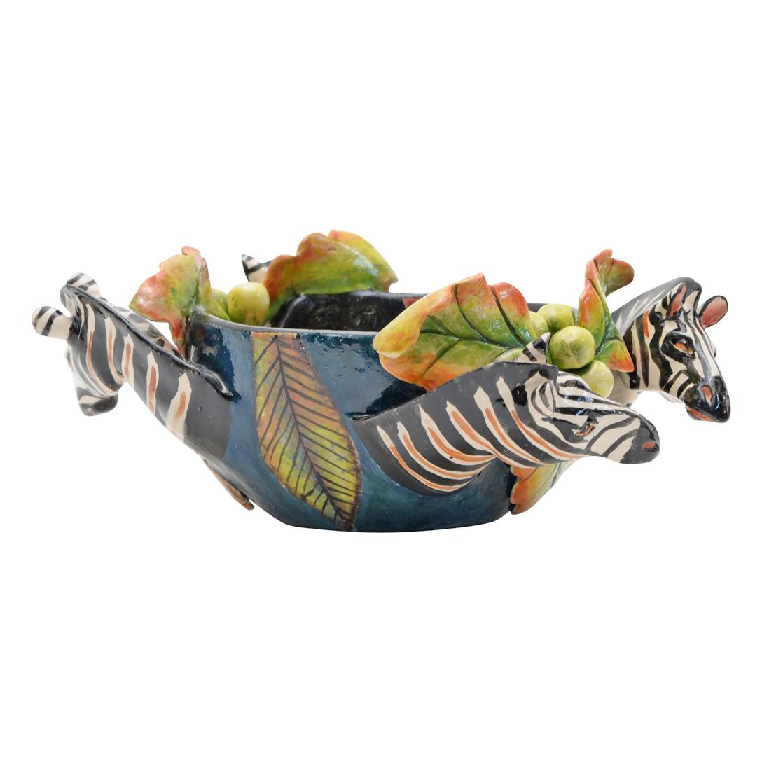 Ceramic Zebra  Peanut Bowl , hand made in South Africa In Excellent Condition In North Miami, FL