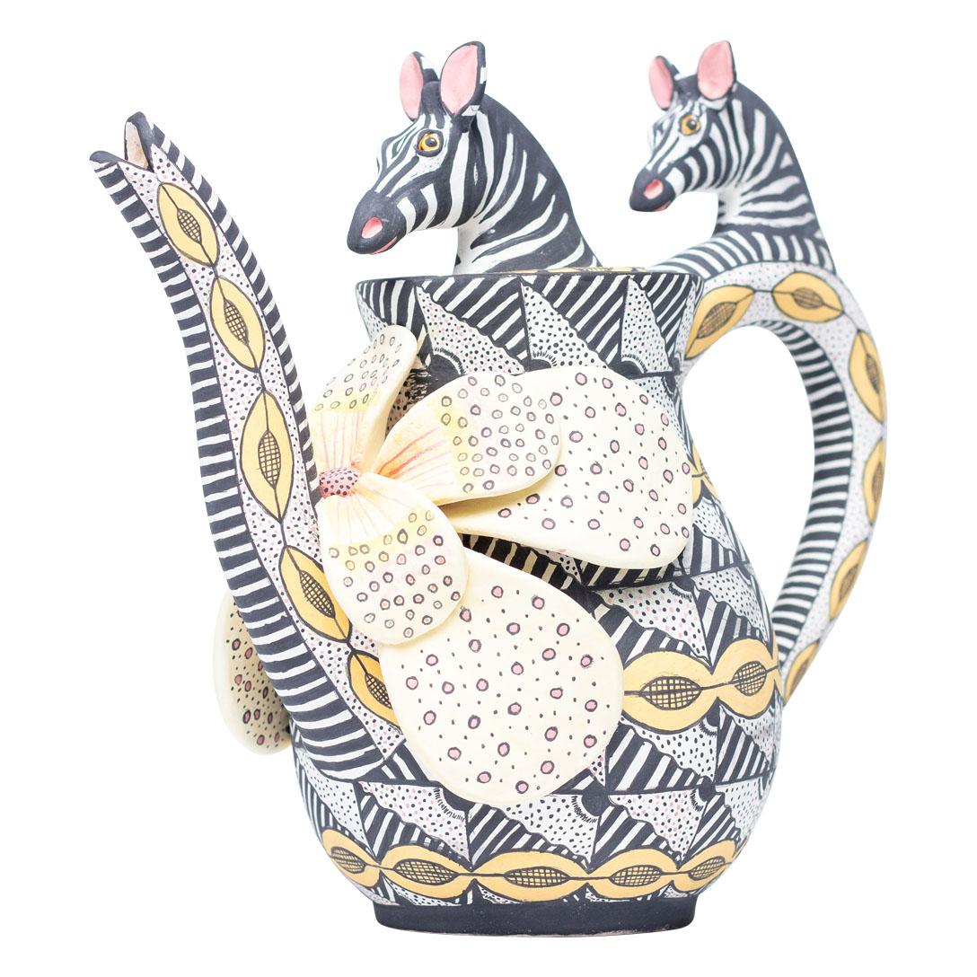 Ceramic Zebra Teapot  , hand made in South Africa For Sale 3