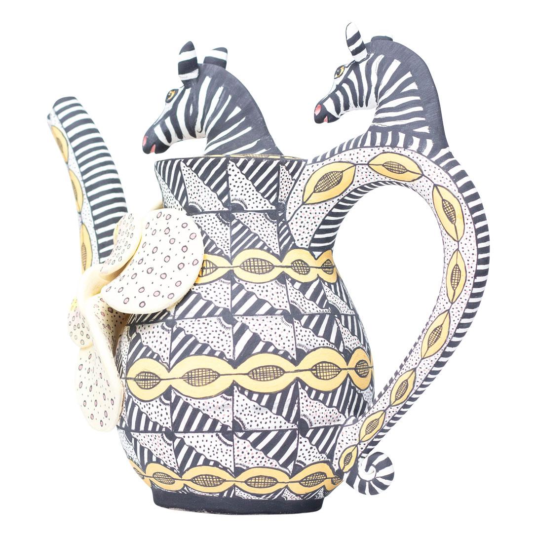 South African Ceramic Zebra Teapot  , hand made in South Africa For Sale