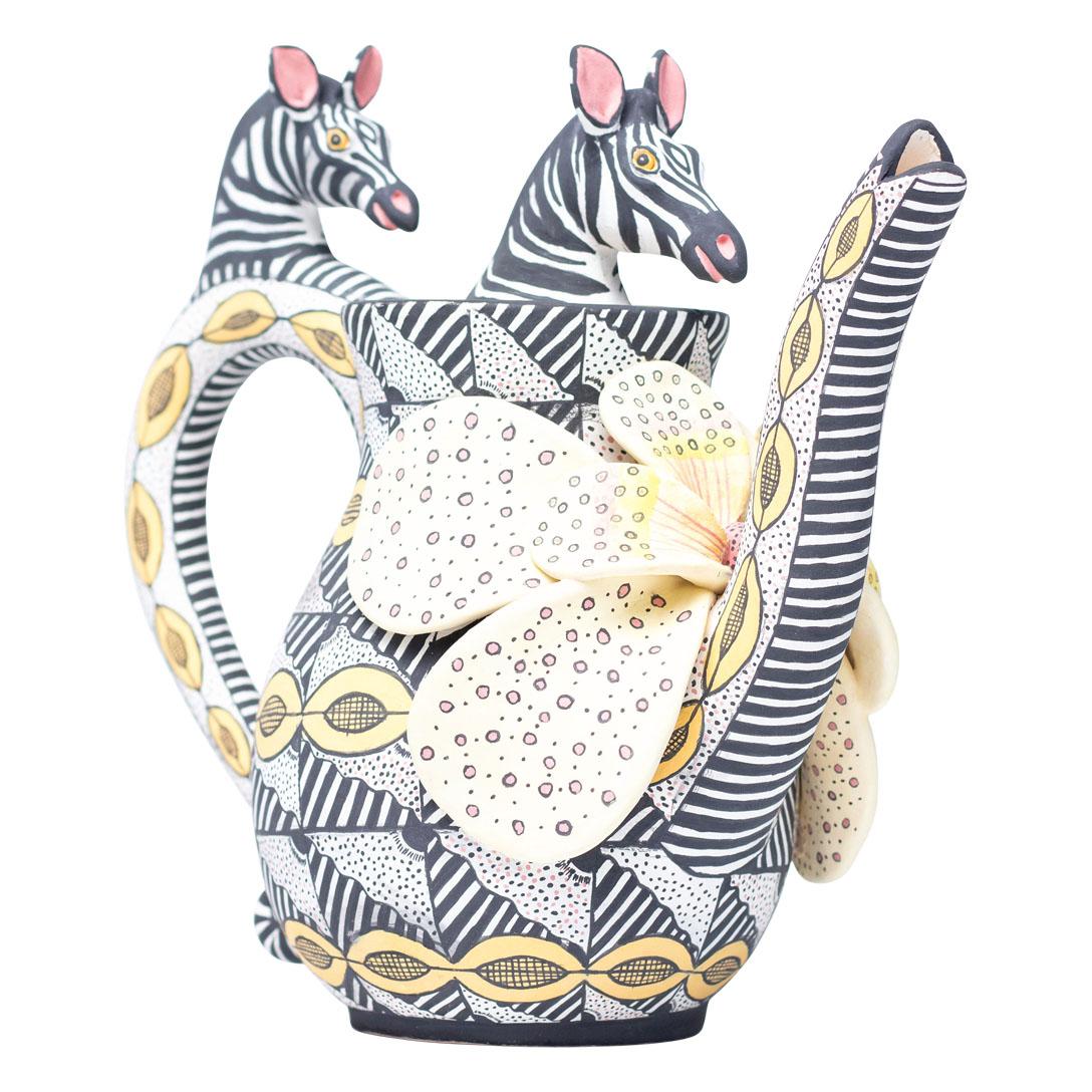 Fired Ceramic Zebra Teapot  , hand made in South Africa For Sale