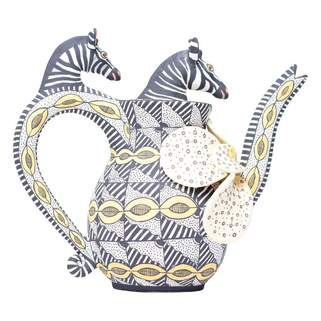 Ceramic Zebra Teapot  , hand made in South Africa In Excellent Condition For Sale In North Miami, FL