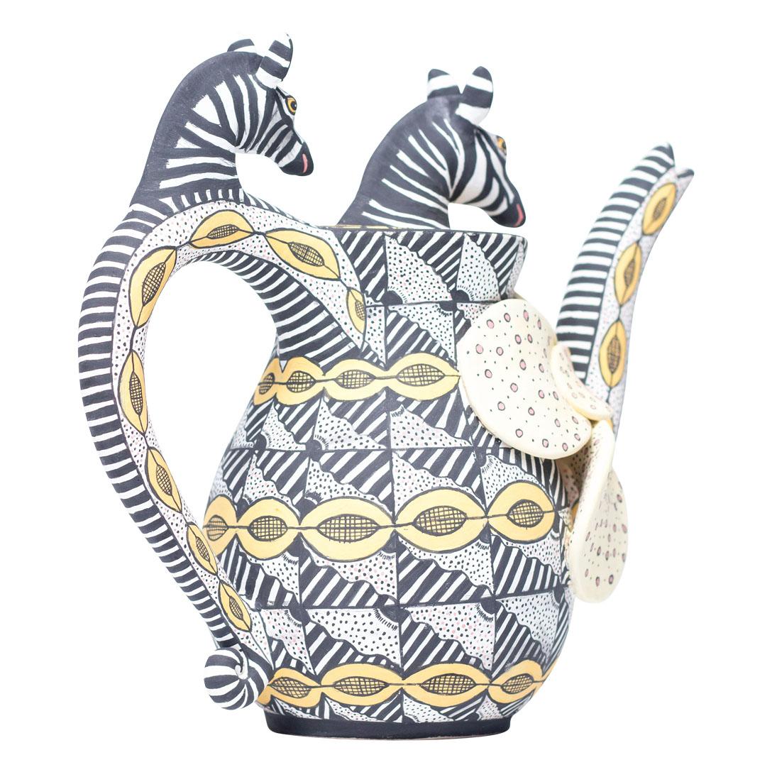 Contemporary Ceramic Zebra Teapot  , hand made in South Africa For Sale