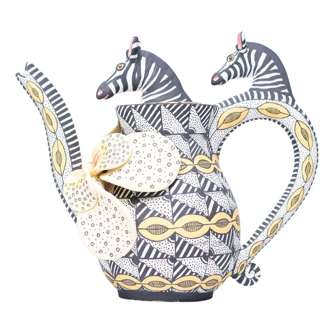 Ceramic Zebra Teapot  , hand made in South Africa For Sale 2