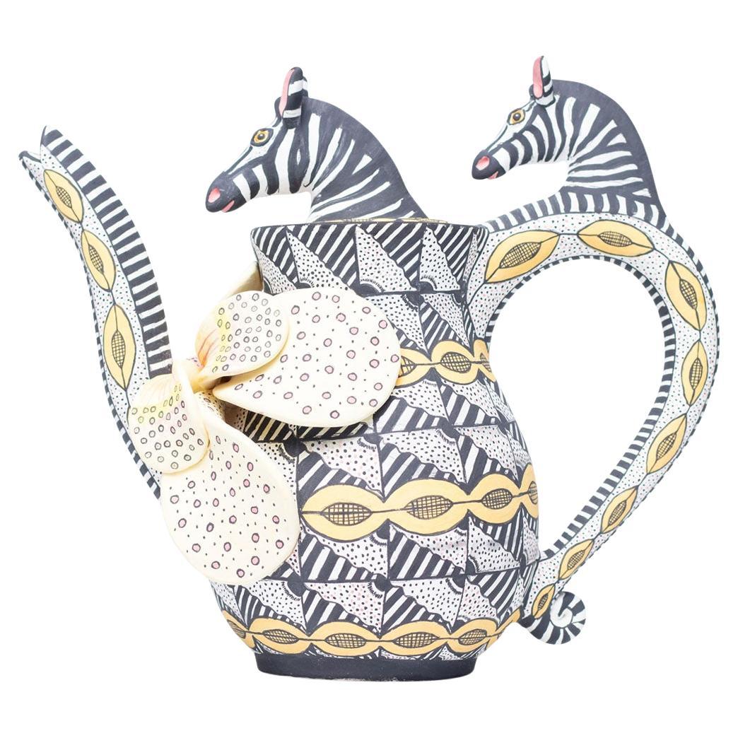 Ceramic Zebra Teapot  , hand made in South Africa For Sale