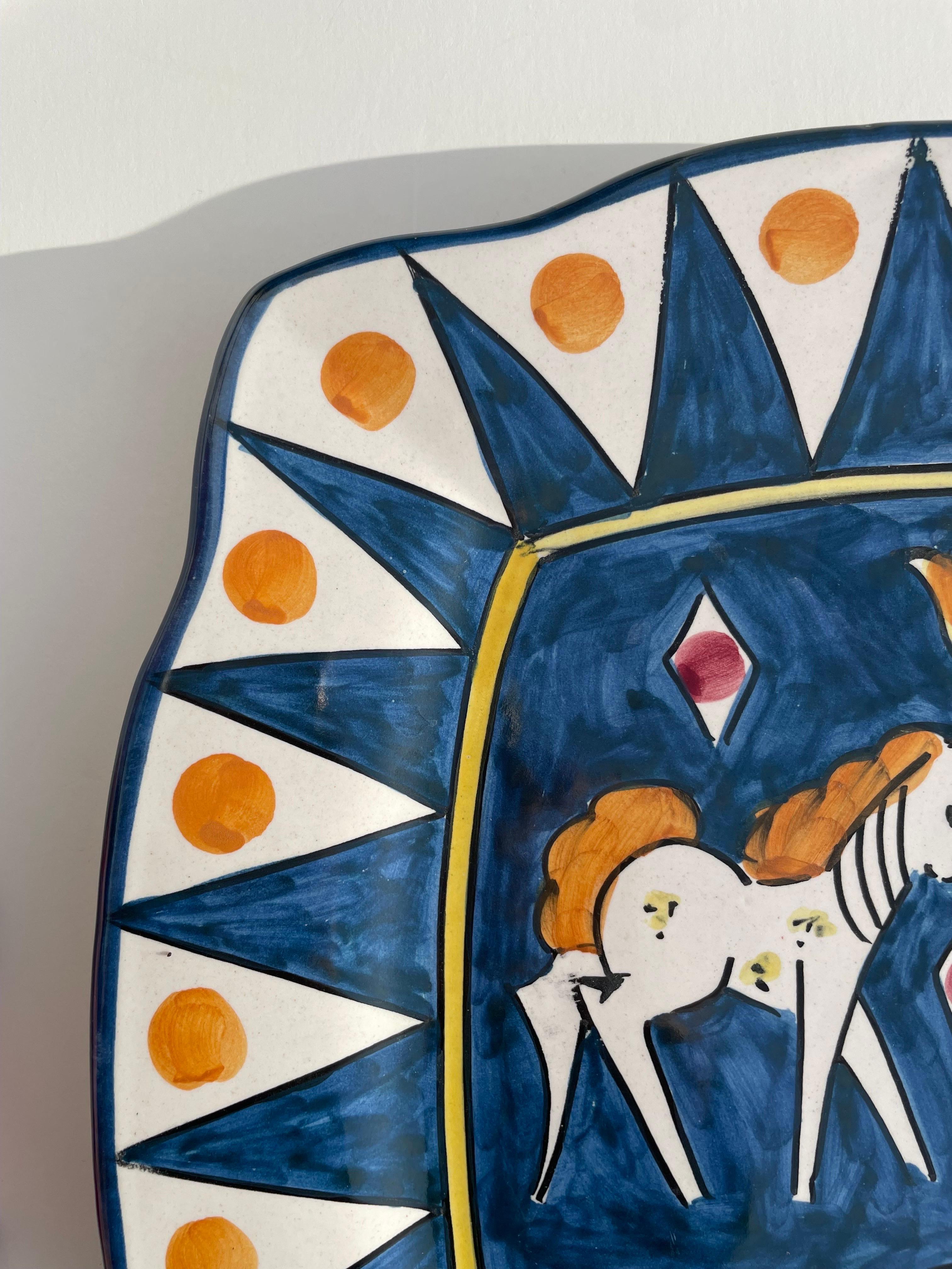 Ceramica Artistica Solimene Blue, White and Orange Decorative Dish Plate, Italy 5