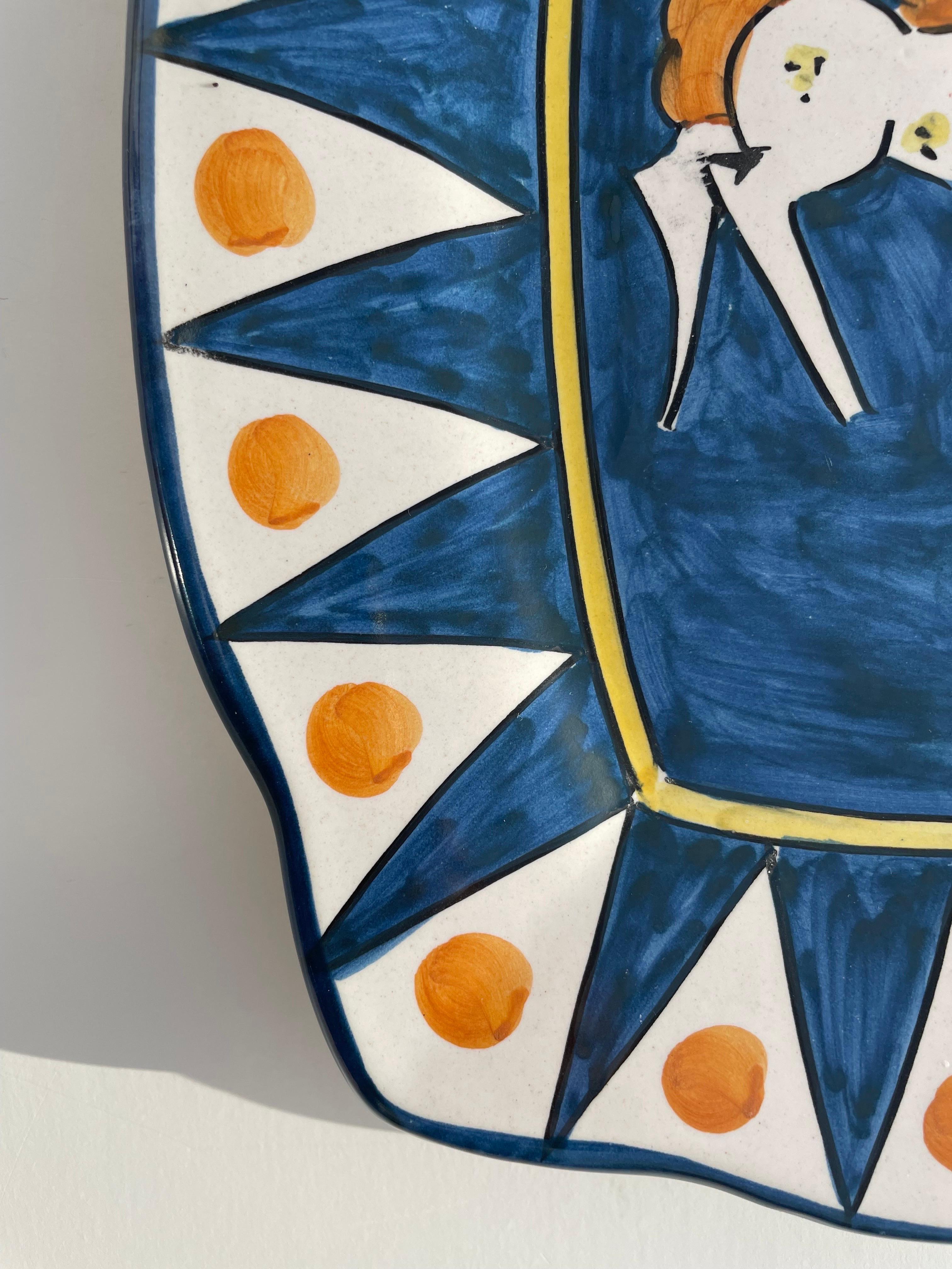 Ceramica Artistica Solimene Blue, White and Orange Decorative Dish Plate, Italy 6