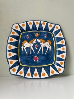 Ceramica Artistica Solimene Blue, White and Orange Decorative Dish Plate, Italy