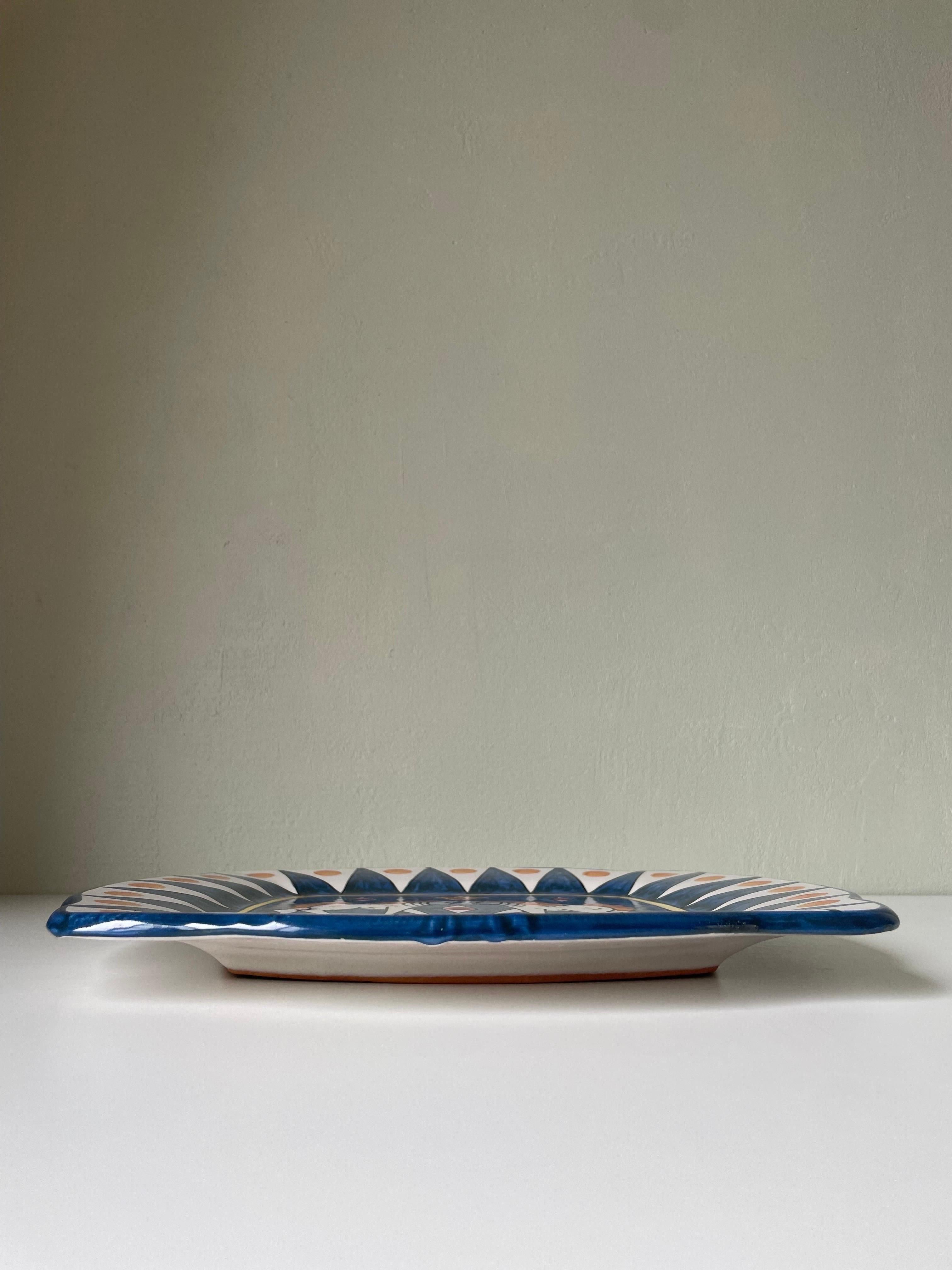 Ceramica Artistica Solimene Blue, White and Orange Decorative Dish Plate, Italy In Good Condition In Copenhagen, DK