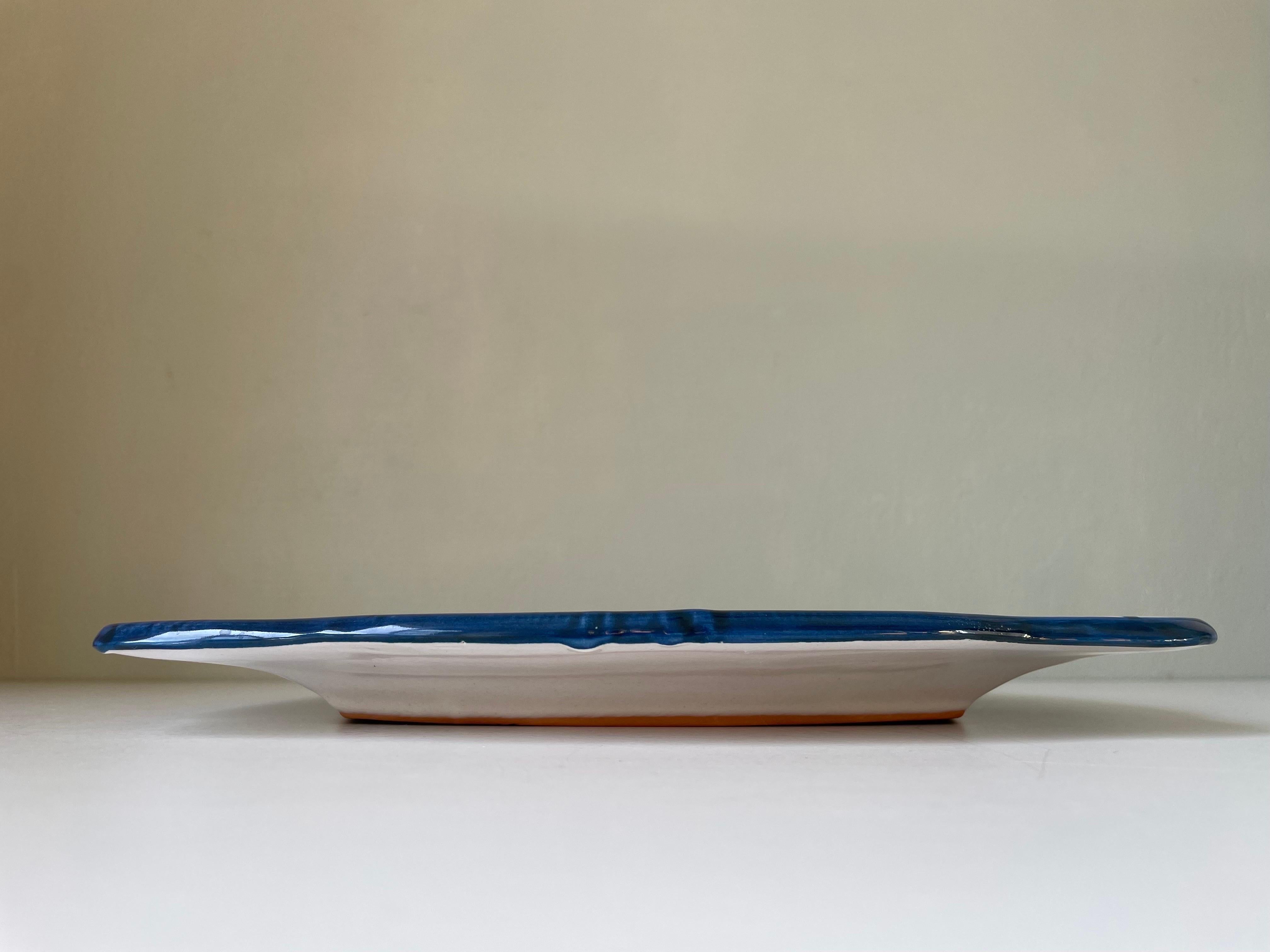 20th Century Ceramica Artistica Solimene Blue, White and Orange Decorative Dish Plate, Italy