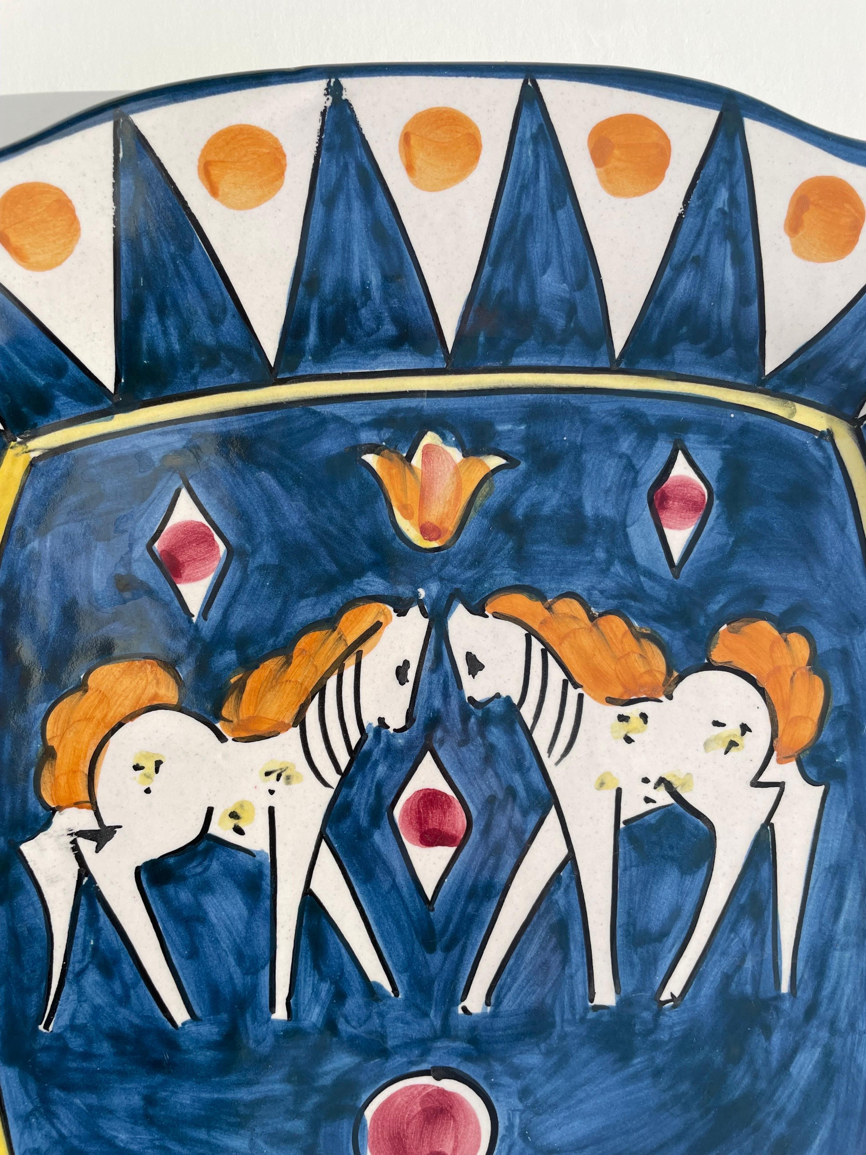 Ceramica Artistica Solimene Blue, White and Orange Decorative Dish Plate, Italy 1