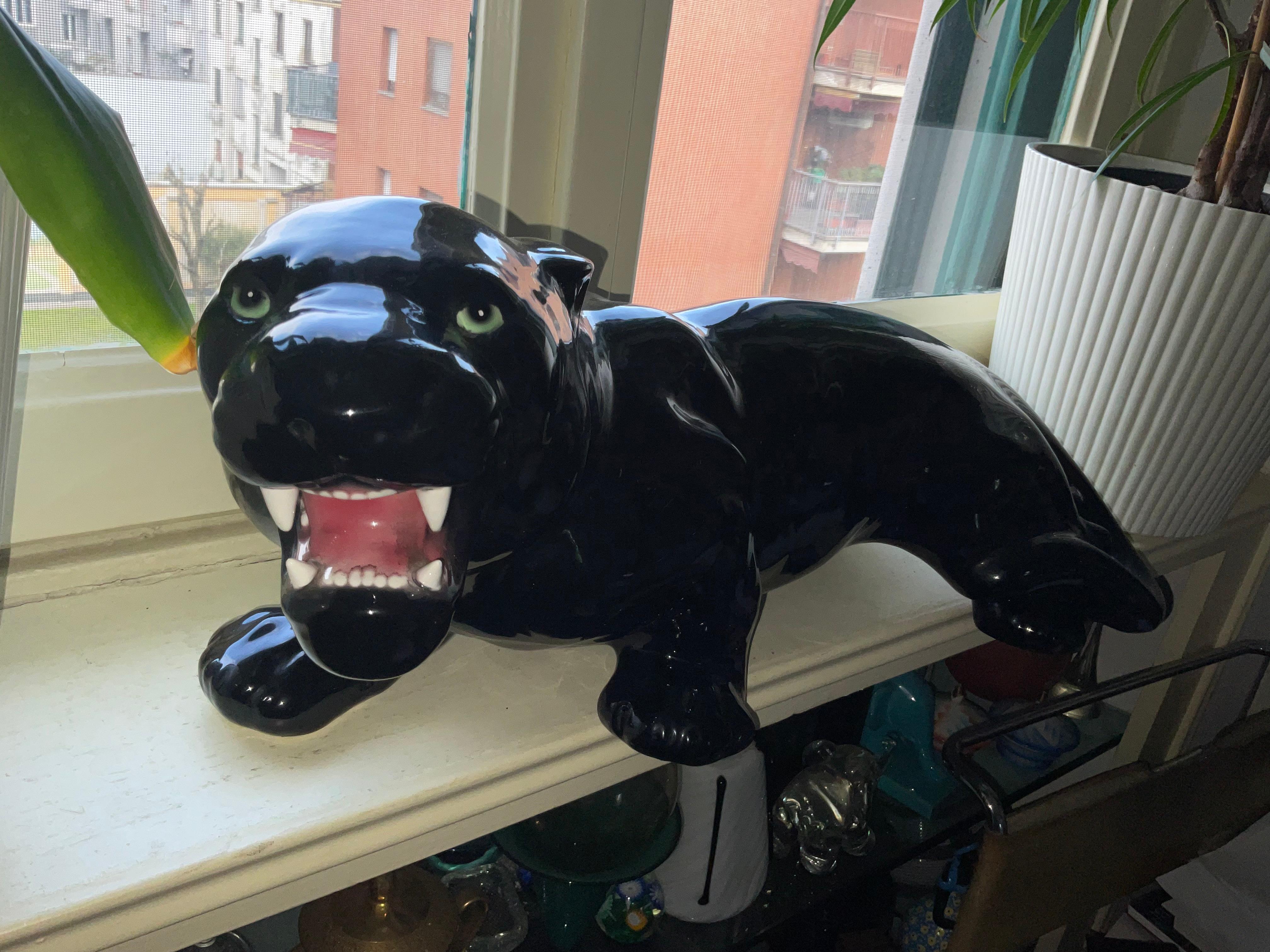 CERAMICA BASSANO - Schwarzer Panther - Hergestellt in ITALIEN 1960 im Angebot 4